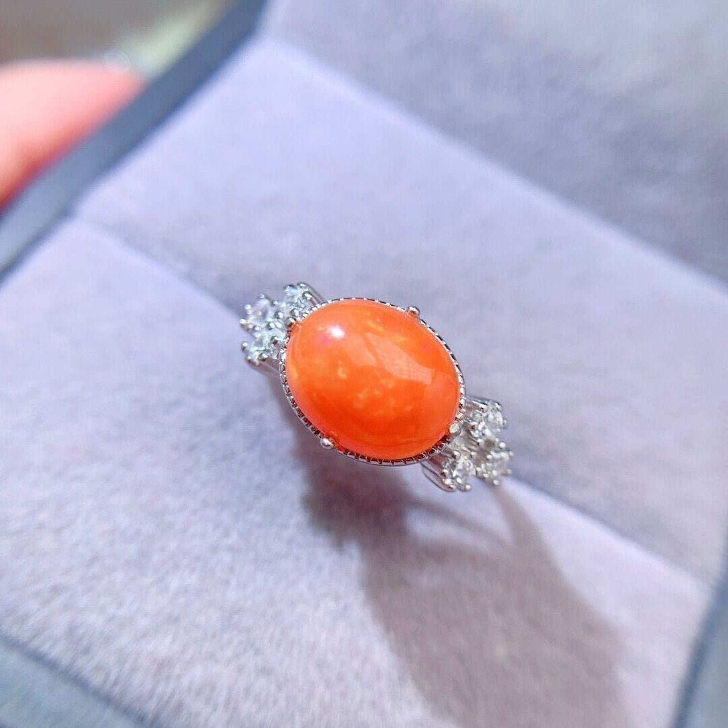 Orange Fire Opal Horizontal Cocktail Ring 8x10mm