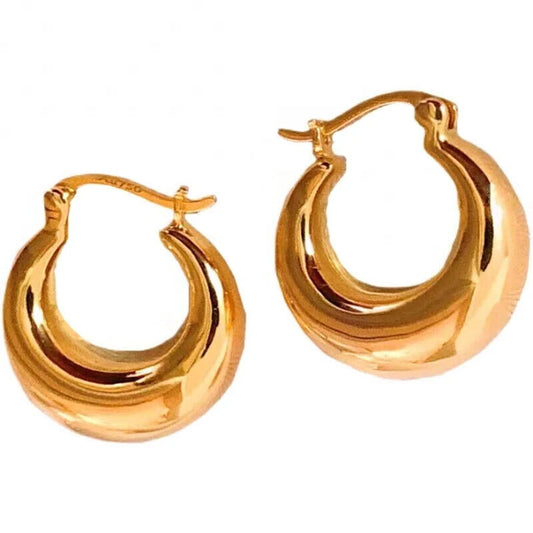 18k Gold Hoop Earrings, Thick Hoop Earrings Solid Yellow Gold Au750 18k Gold