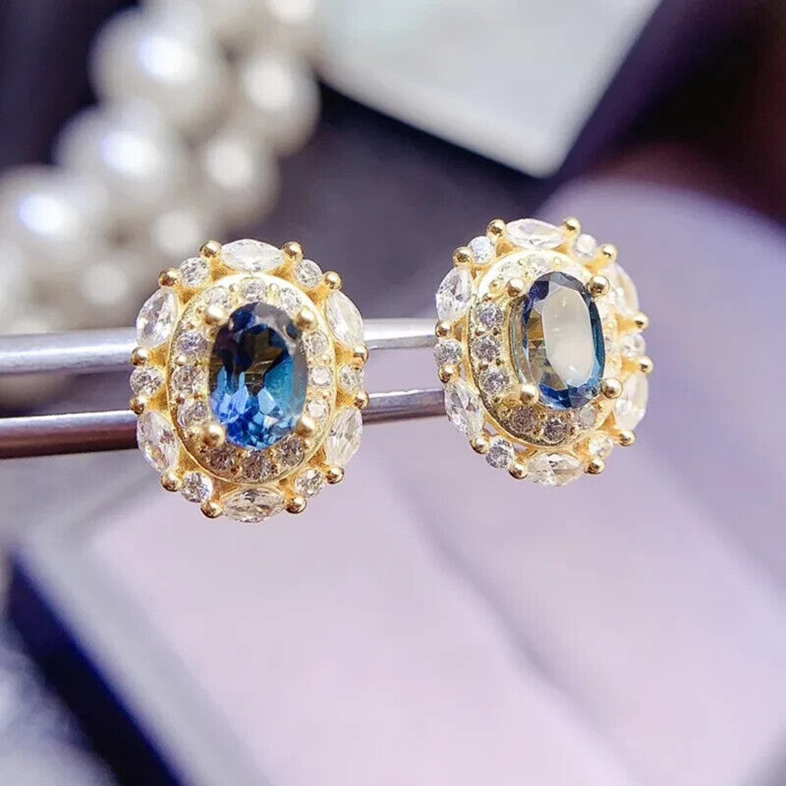 London Blue Topaz Cluster Stud Earrings 5x7mm, Women's London Blue Topaz Earrings, London Blue Topaz Cluster Stud Earrings, Women's London Blue Topaz Earrings, London Blue Topaz Jewelry, Natural London Blue Topaz Gemstone Jewelry Set, Women's London Blue Topaz Earrings, London Blue Topaz Ring, London Blue Topaz Stud Earrings, London Blue Topaz Earrings, Women's London Blue Topaz Jewelry, Sterling Silver London Blue Topaz Jewelry, December Birthstone London Blue Topaz, Gold London Blue Topaz Earrings