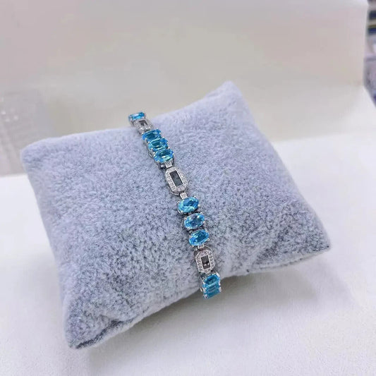 Women's Swiss Blue Topaz Tennis Bracelet, Blue Topaz Bracelets Sterling Silver