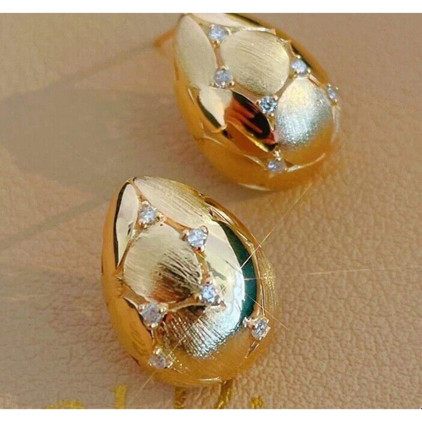 18K Gold Egg Shaped Diamond Stud Earrings, 0.13 Carat Diamond 18k Yellow Gold