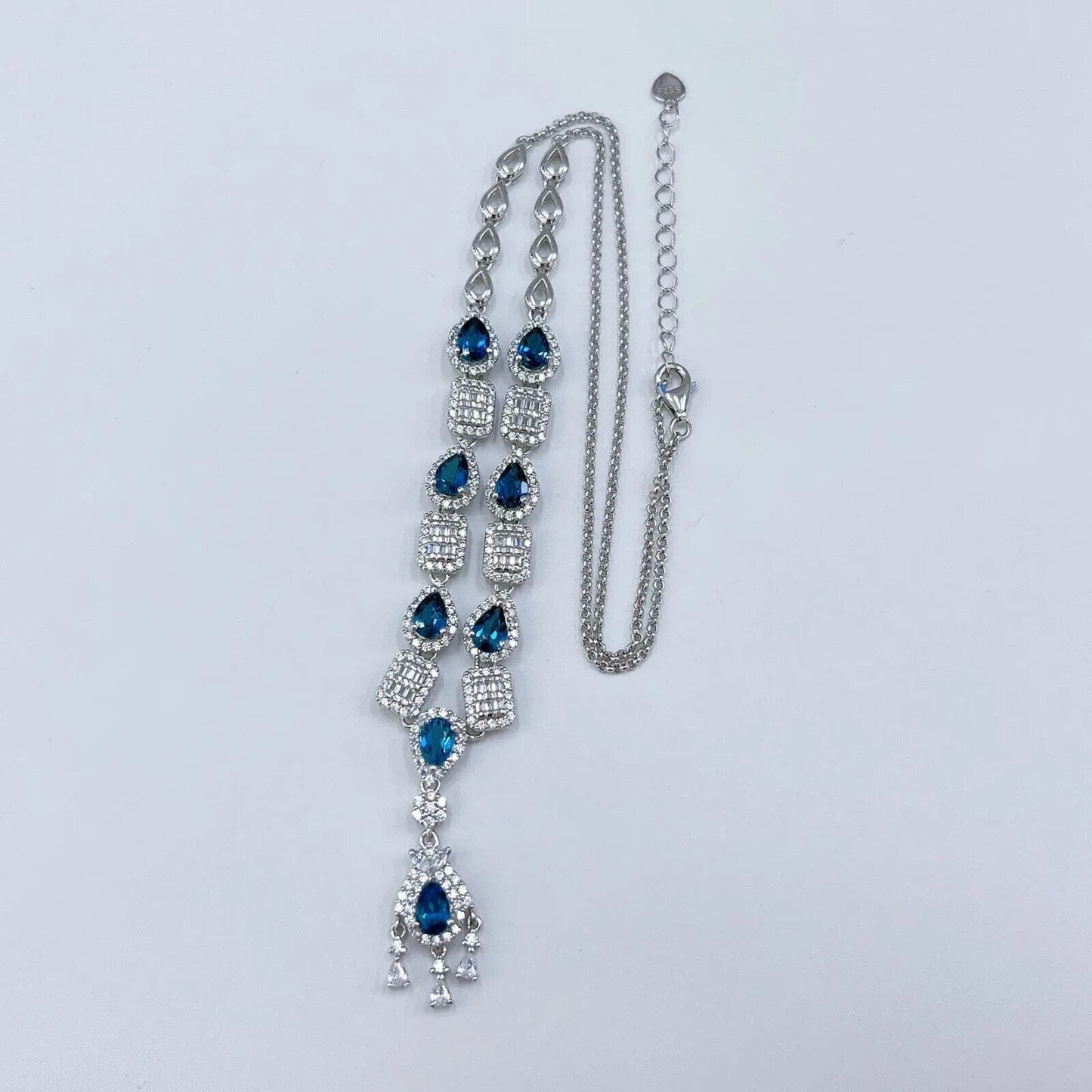 London Blue Topaz Statement Pendant Necklace Platinum Plated