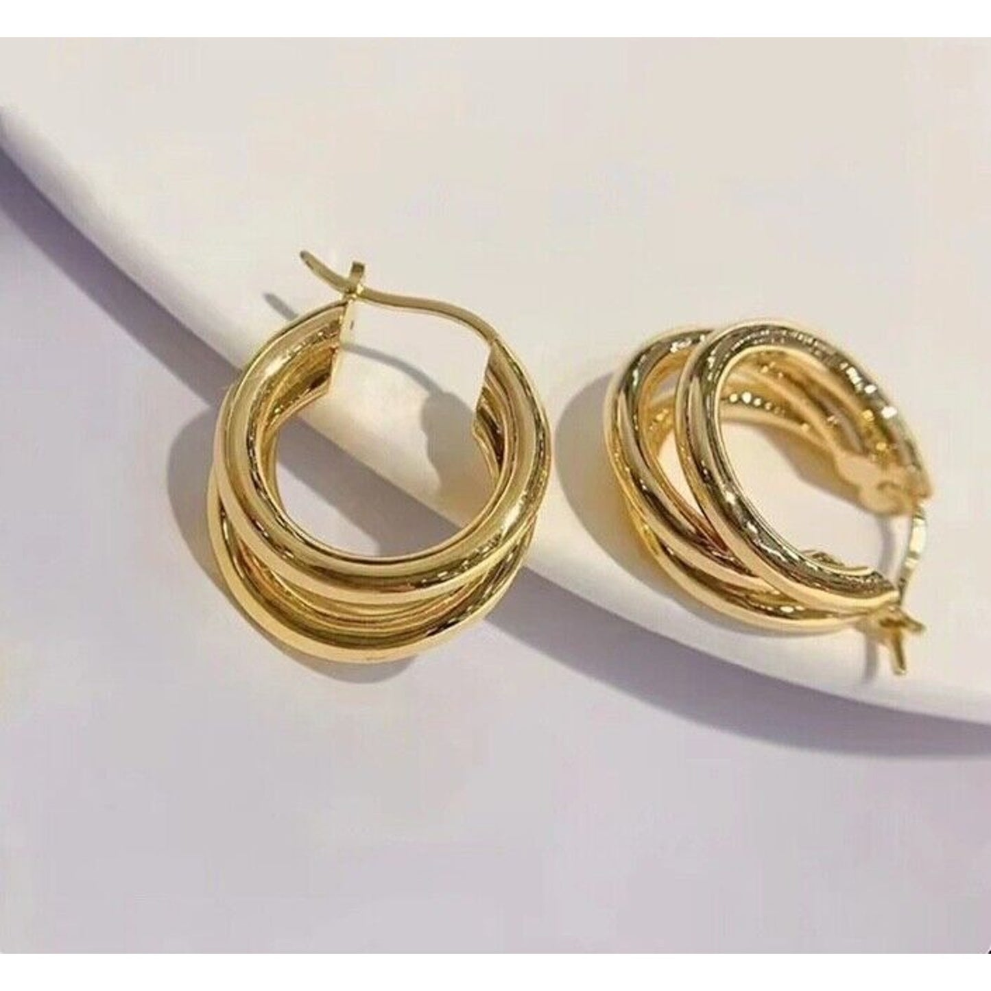 18k Gold 3 Layer Hoop Earrings, 2.2g 18k Yellow Gold Hoop Earrings 22mm x18mm