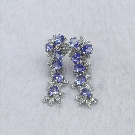 Purple Tanzanite Cluster Dangle Earrings 3x4mm