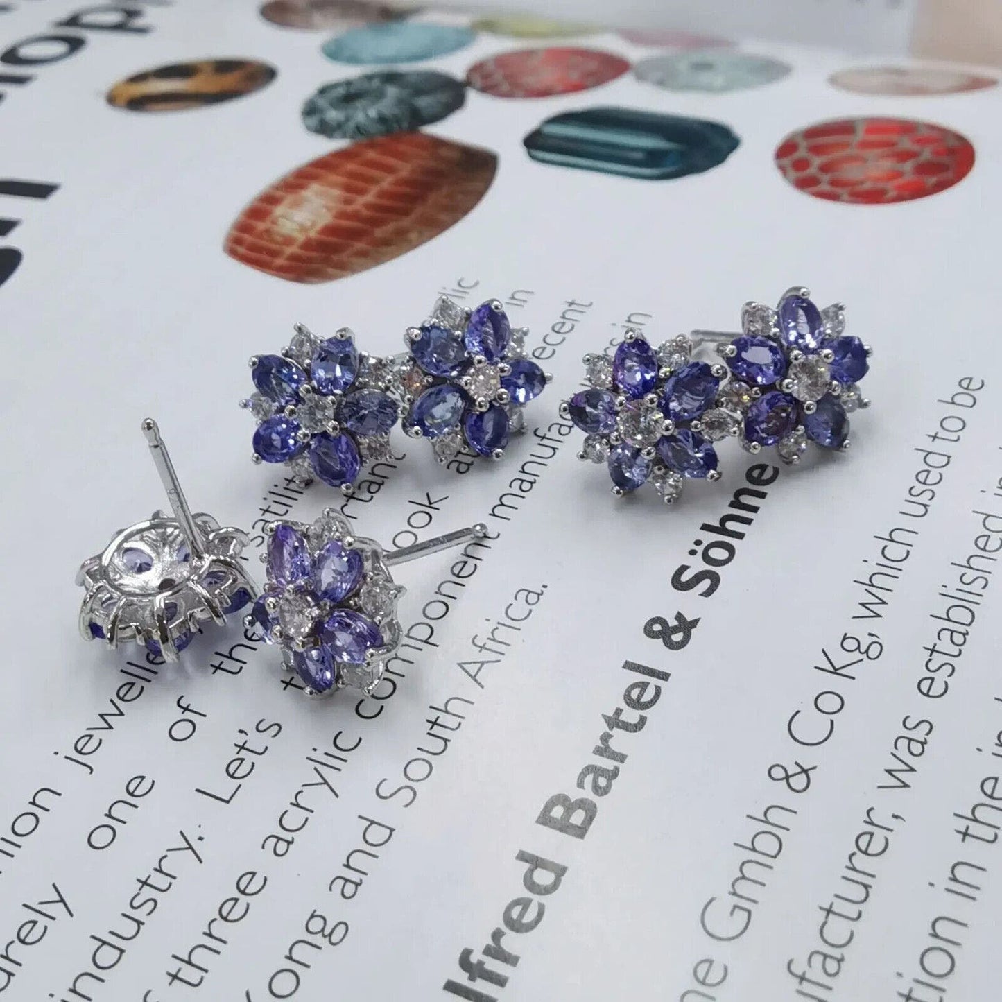 Genuine Purple Tanzanite Cluster Stud Earrings 3x4mm