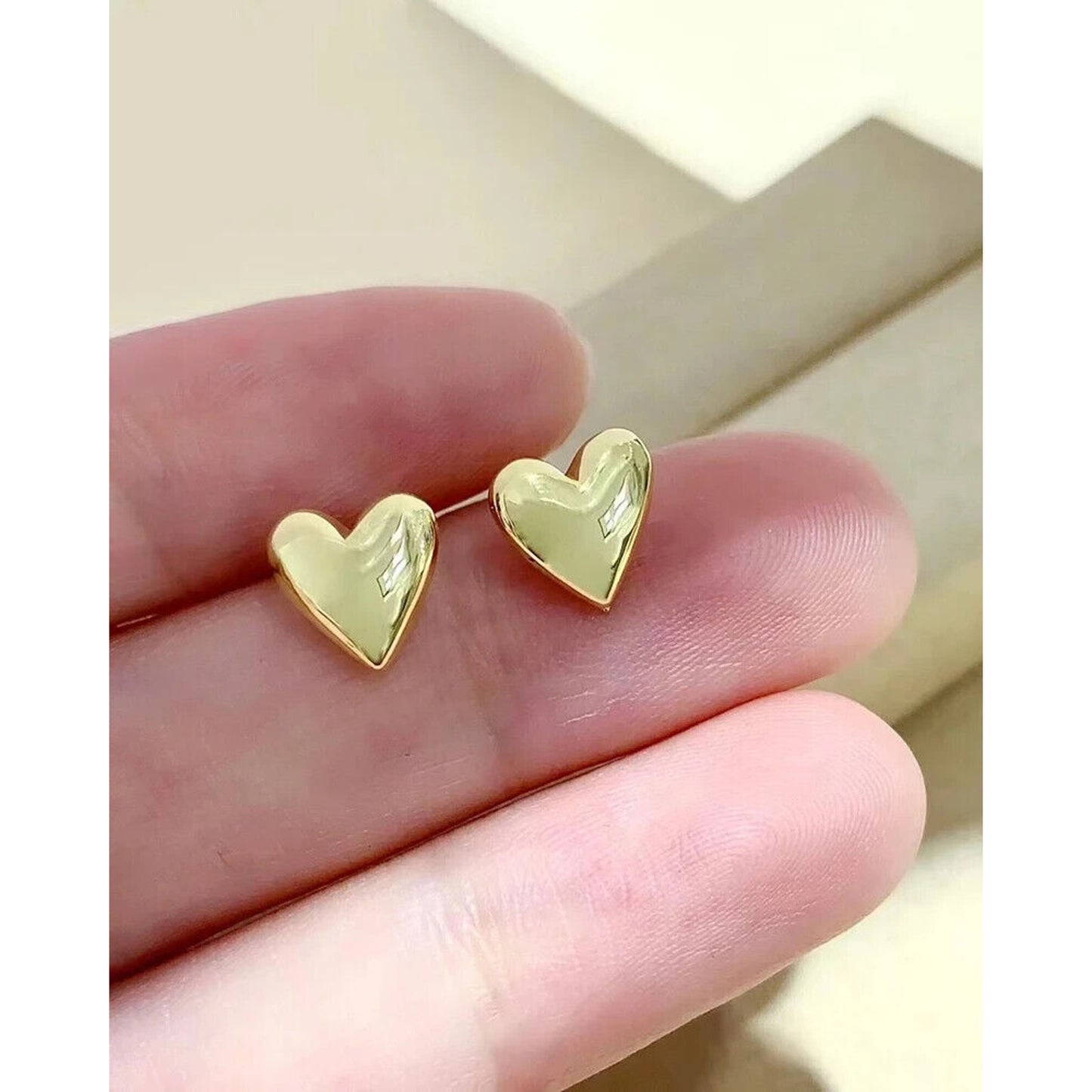 18k Gold Heart Earrings, Woman 18k Gold, Solid Yellow Gold Heart Earrings Au750