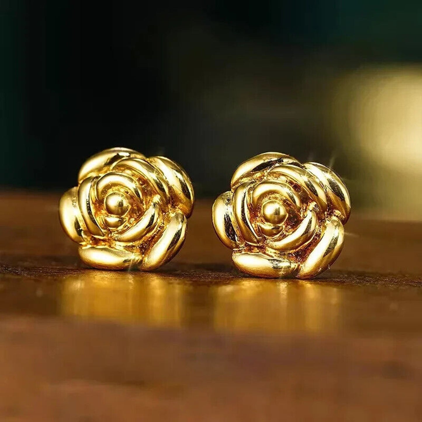 18k Gold, 18k Gold Earrings, Au750 Stud Earrings, 18k Gold Rose Earrings, Gold