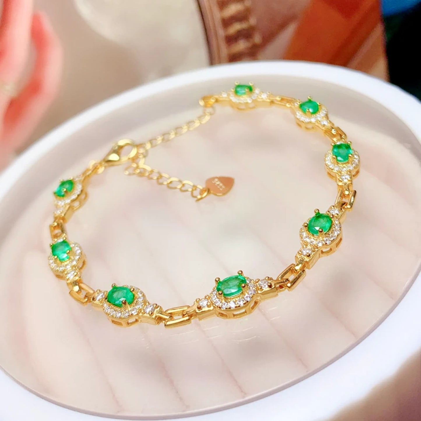Natural Colombian Emerald Chain Tennis Bracelet 3x4mm