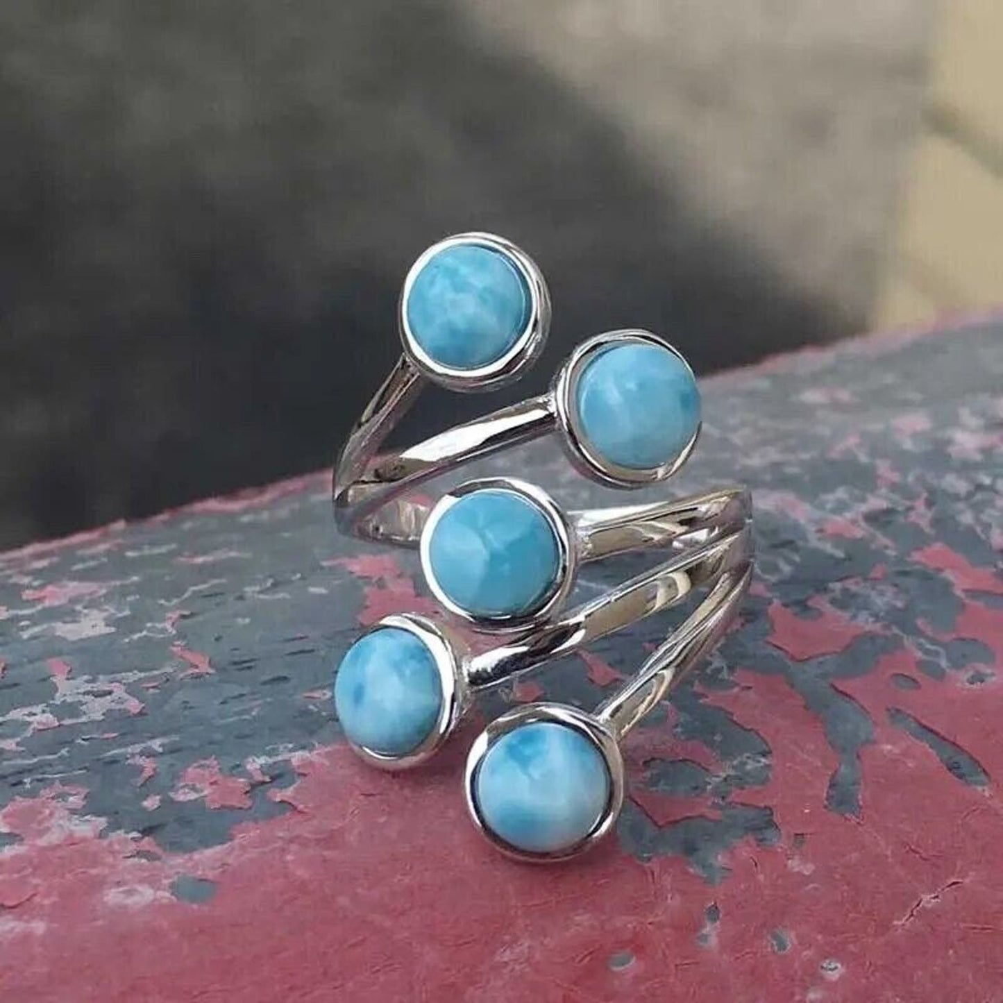 Women's Larimar Resizable Ring, Larimar Full Finger Ring 925 Sterling Silver