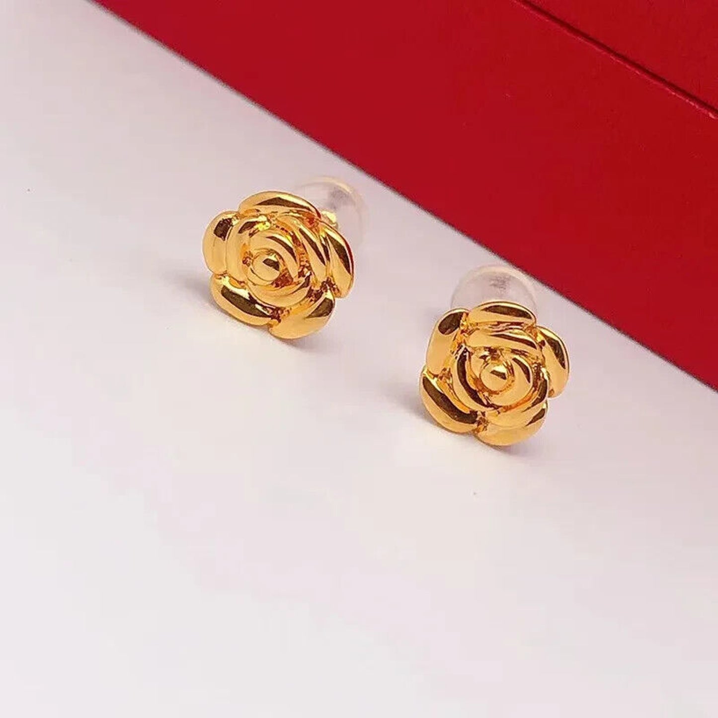 18k Gold, 18k Gold Earrings, Au750 Stud Earrings, 18k Gold Rose Earrings, Gold