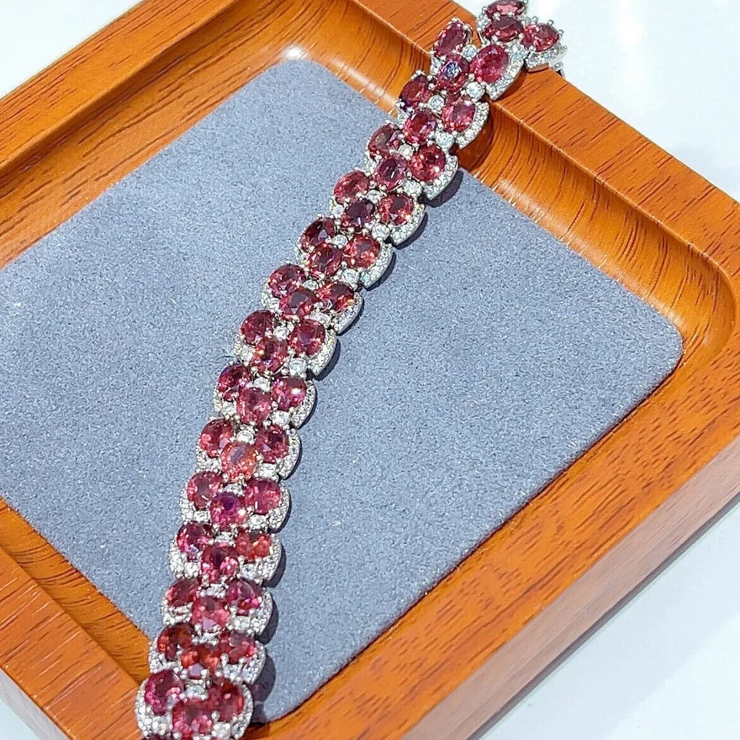 Red Garnet Gemstone Wide 3 Layer Tennis Bracelet 4x5mm