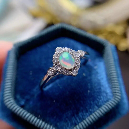 Dainty Fire Opal Ring 4x5mm Sterling Silver