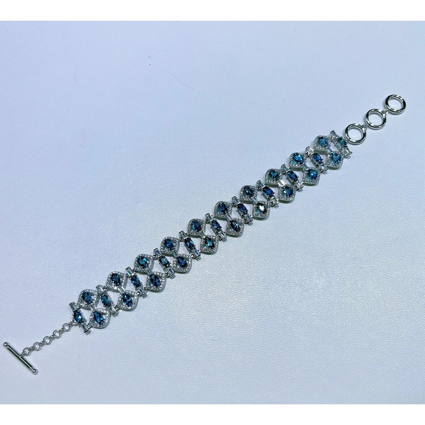 London Blue Topaz 3 Layer Wide Statement Bracelet 3x5mm