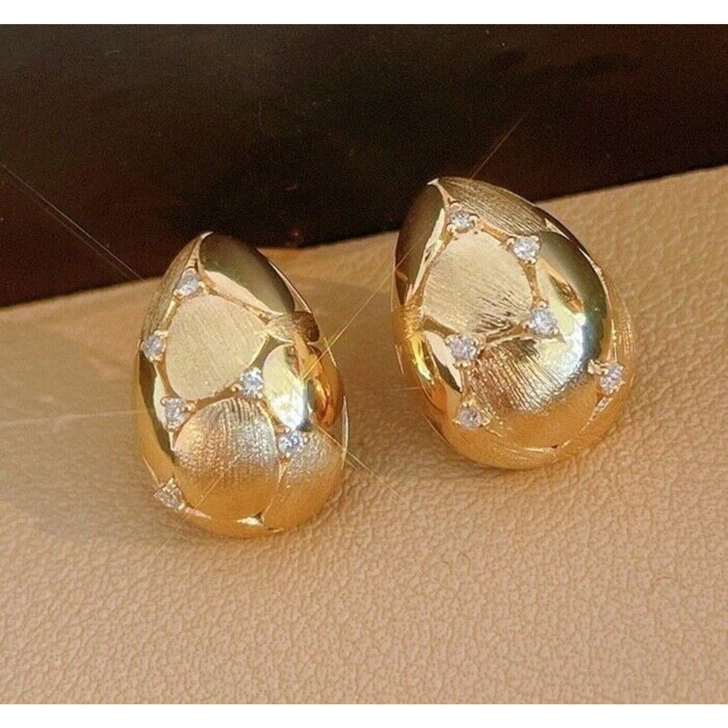 18K Gold Egg Shaped Diamond Stud Earrings, 0.13 Carat Diamond 18k Yellow Gold