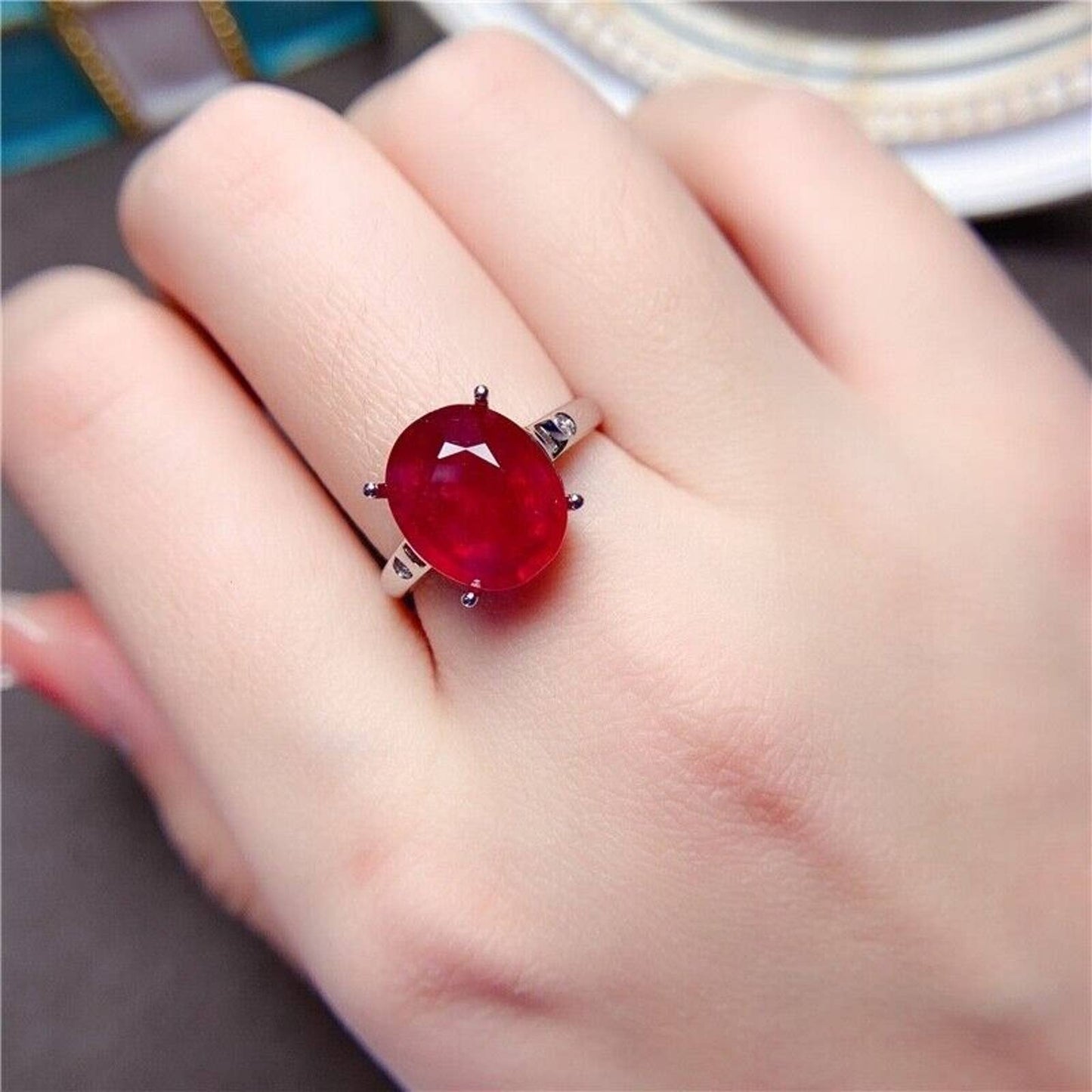 Natural Pigeon Blood Ruby Ring, Pigeon Blood Ruby 925 Sterling Silver Ring