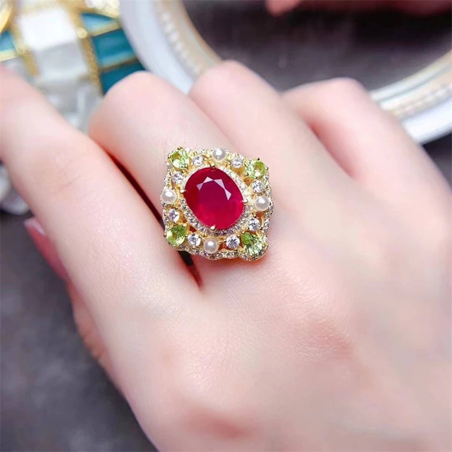 Ruby Ring, Ruby and Peridot Ring, Peridot Ring, Pigeon Blood Ruby Ring, Natural Ruby Ring, Women's Ruby Ring, Ruby Gemstone Ring, Natural Ruby Ring, Genuine Ruby, Authentic Ruby Ring, Ruby Ring with Certificate, Real Ruby Ring, Ruby Rings For Women