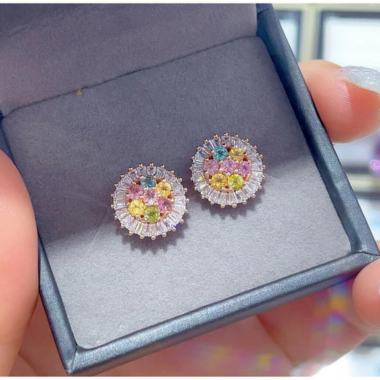 Colorful Natural Tourmaline Stud Earrings Rose Gold