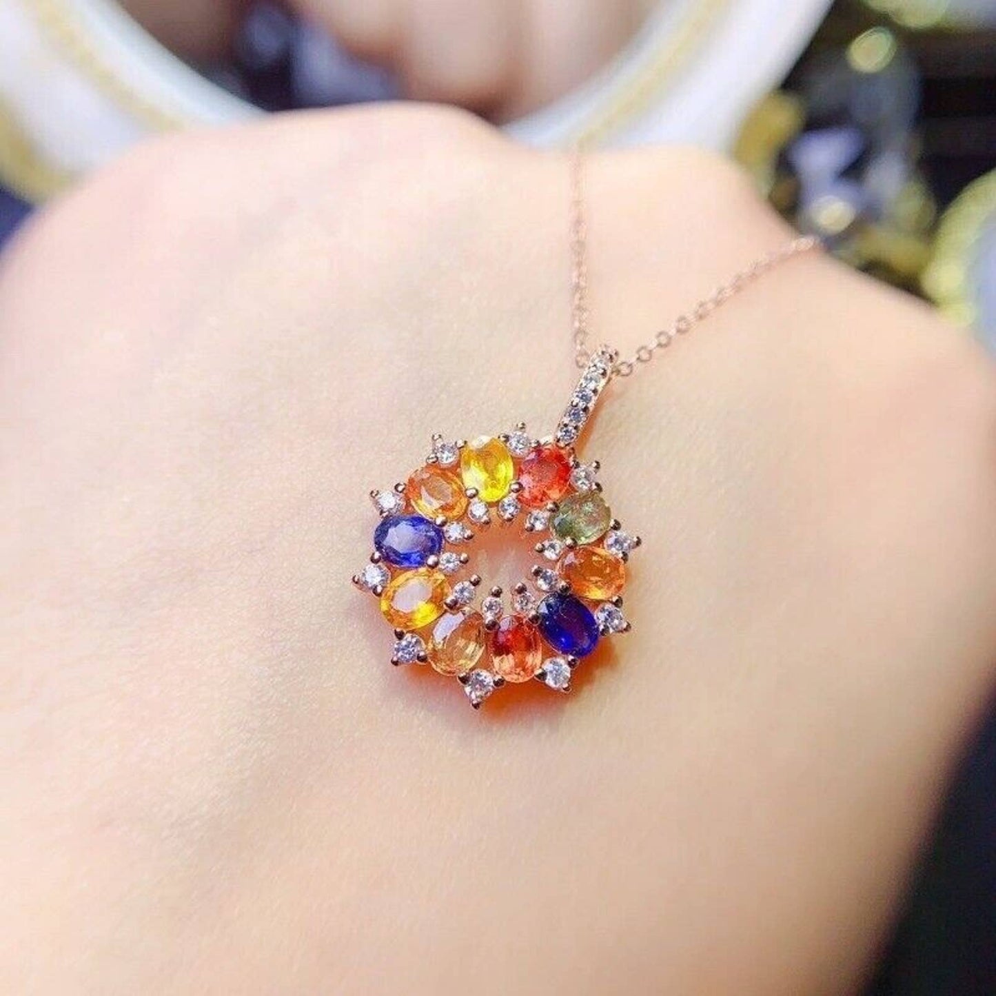 Colorful Sapphire Clavicle Necklace Pendant, 3x4mm Genuine Sapphire Pendant