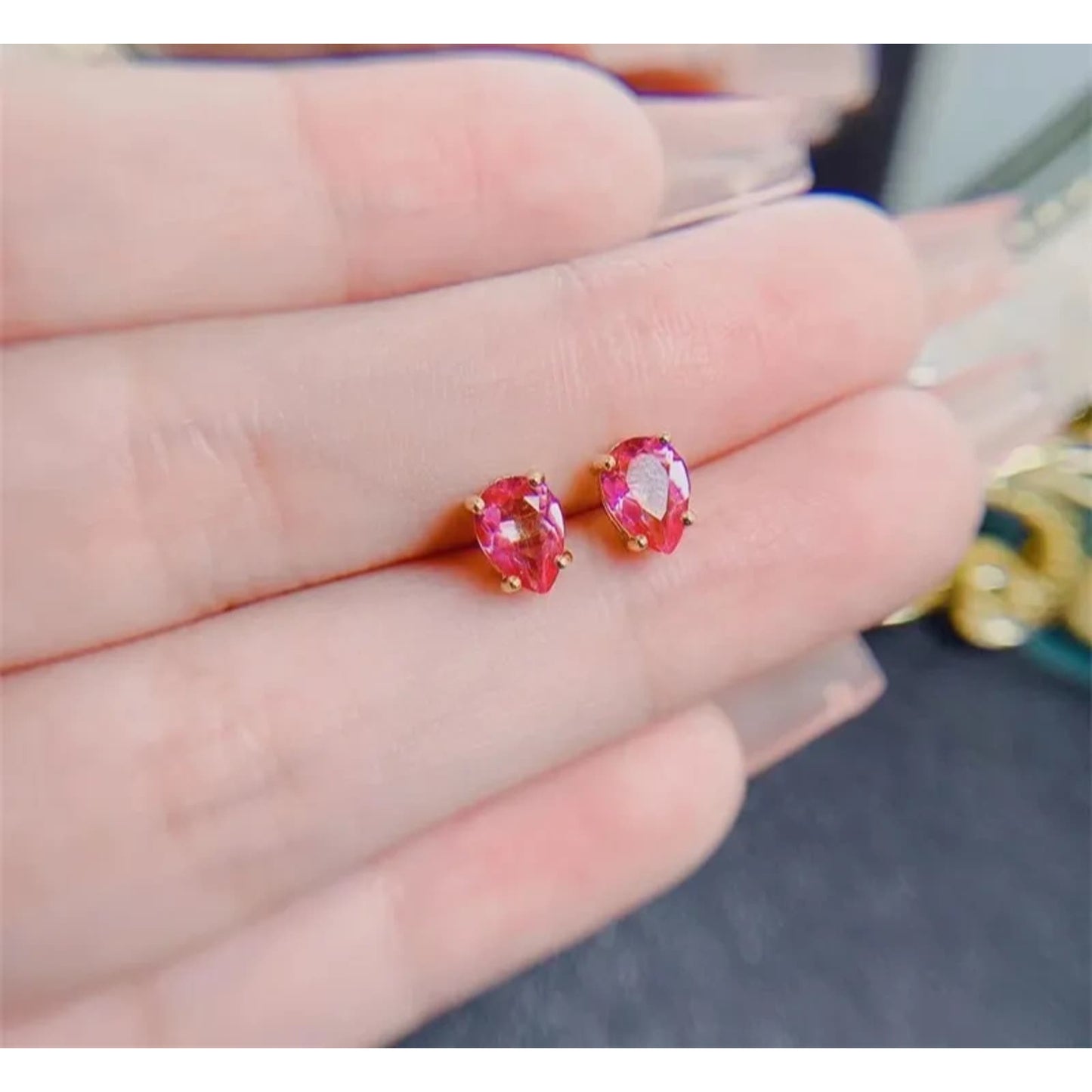 Pink Topaz, Natural Pink Topaz Stud Earrings, Teardrop Pink Topaz Stone Natural
