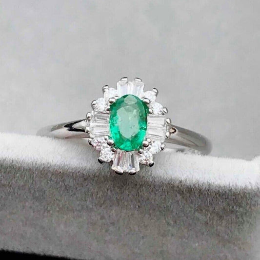 Natural Emerald Cocktail Ring 4x6mm Sterling Silver