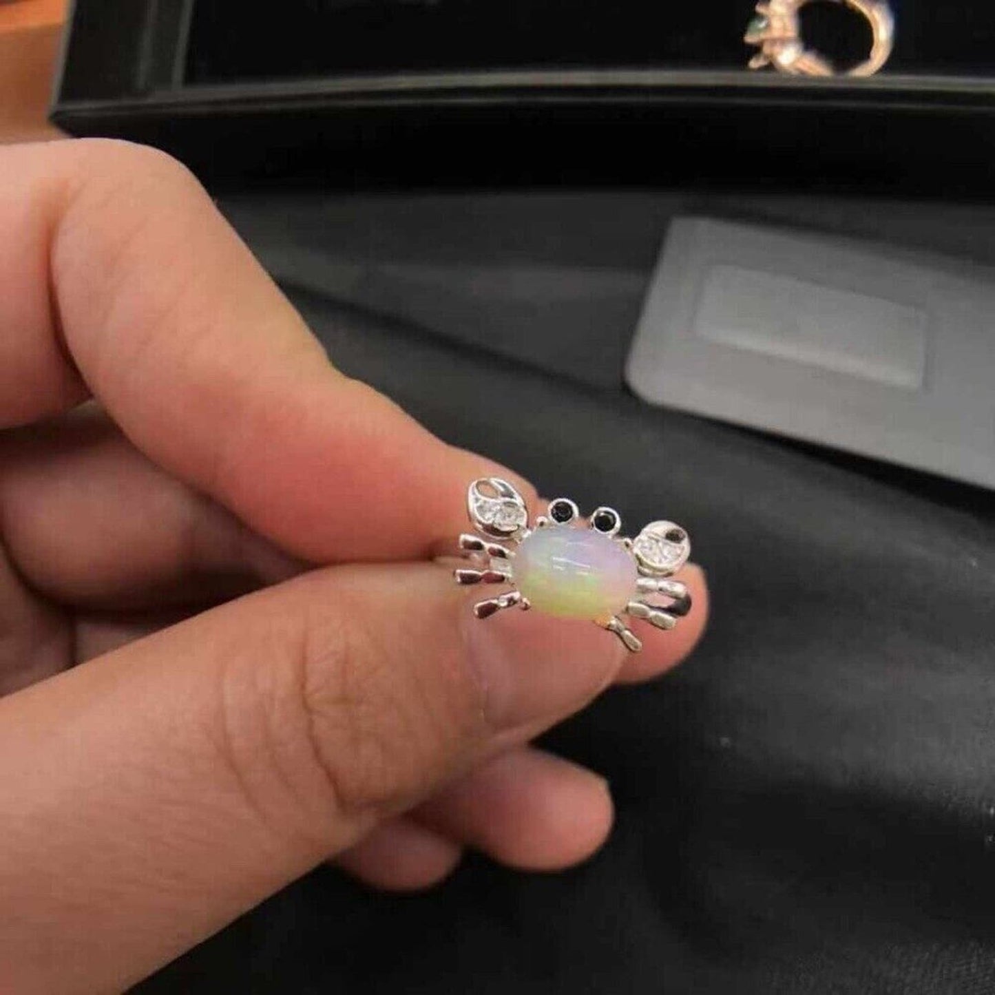 Natural Opal Crab Ring 6x8mm Sterling Silver