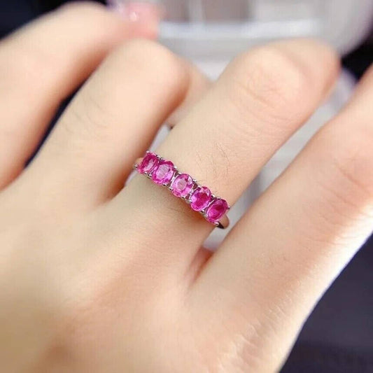 Pink Sapphire Band Ring, Jewelry Pink Sapphire, Pink Sapphire Women, 925