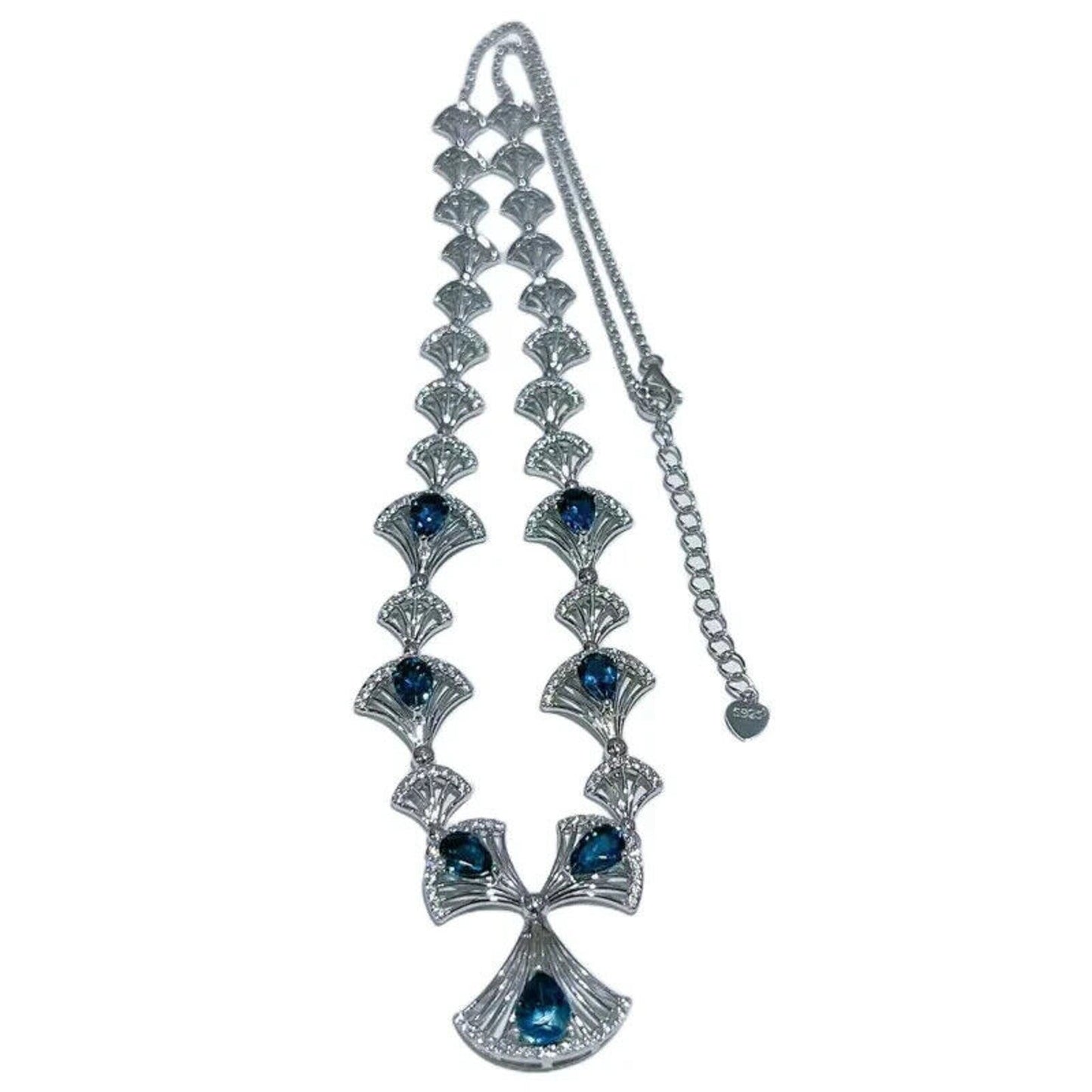 London Blue Topaz Fanned Statement Necklace Platinum Plated