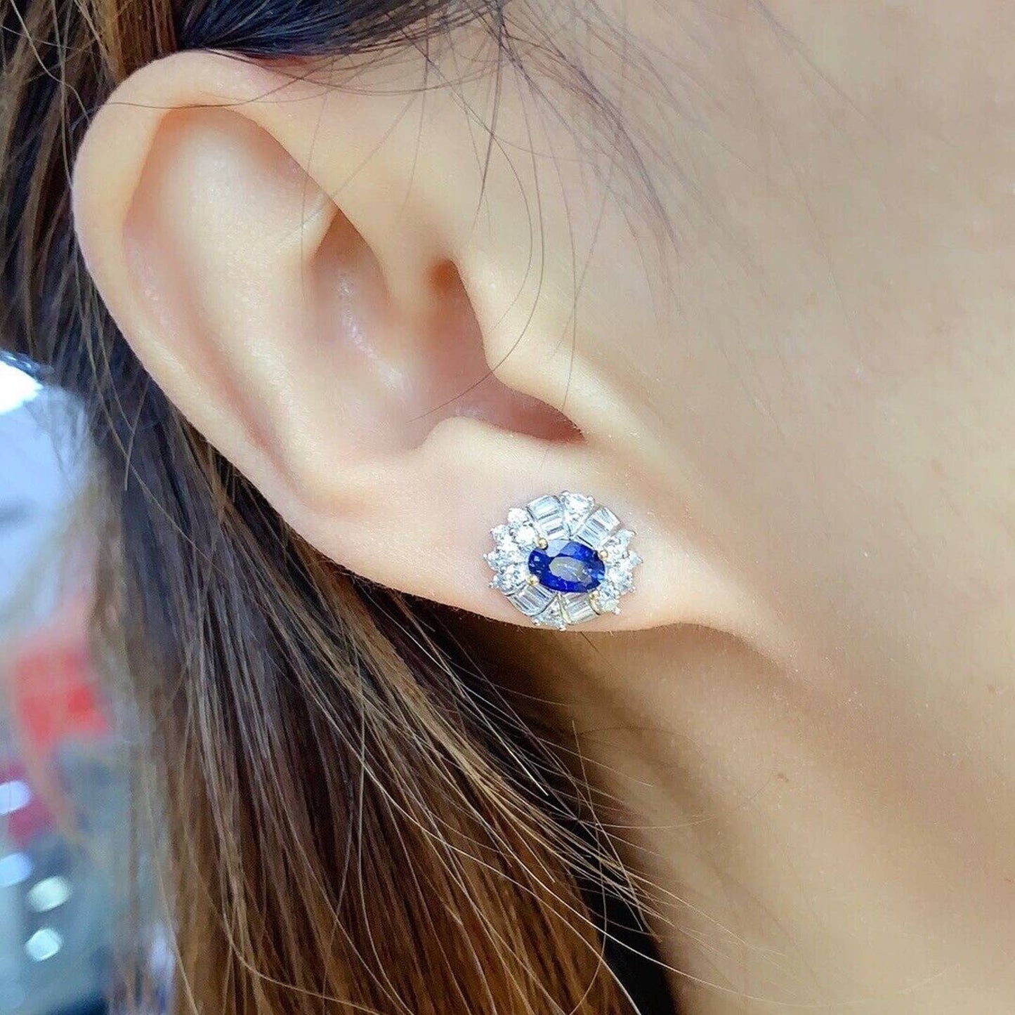 Blue Sapphire Stud Earrings Sri Lanka Sapphire, Silver Sapphire Earrings