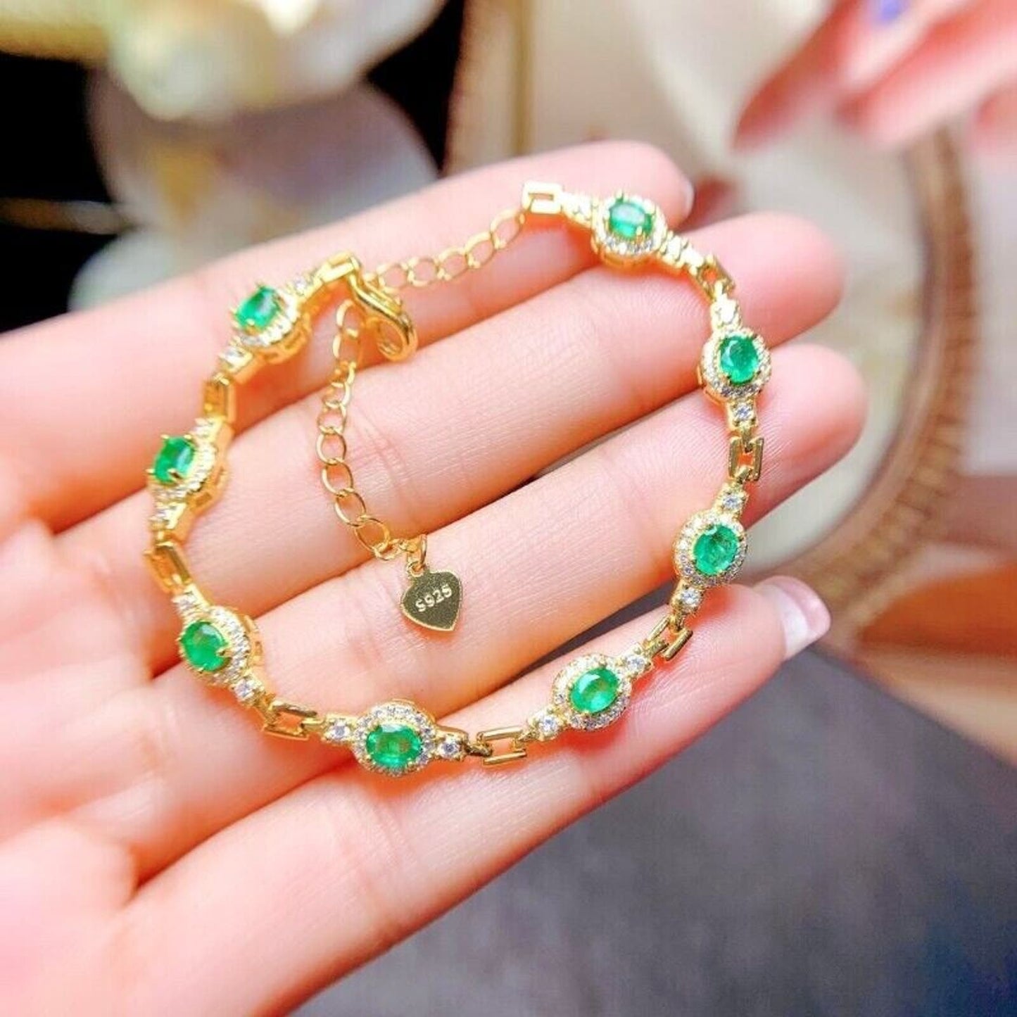 Natural Colombian Emerald Chain Tennis Bracelet 3x4mm