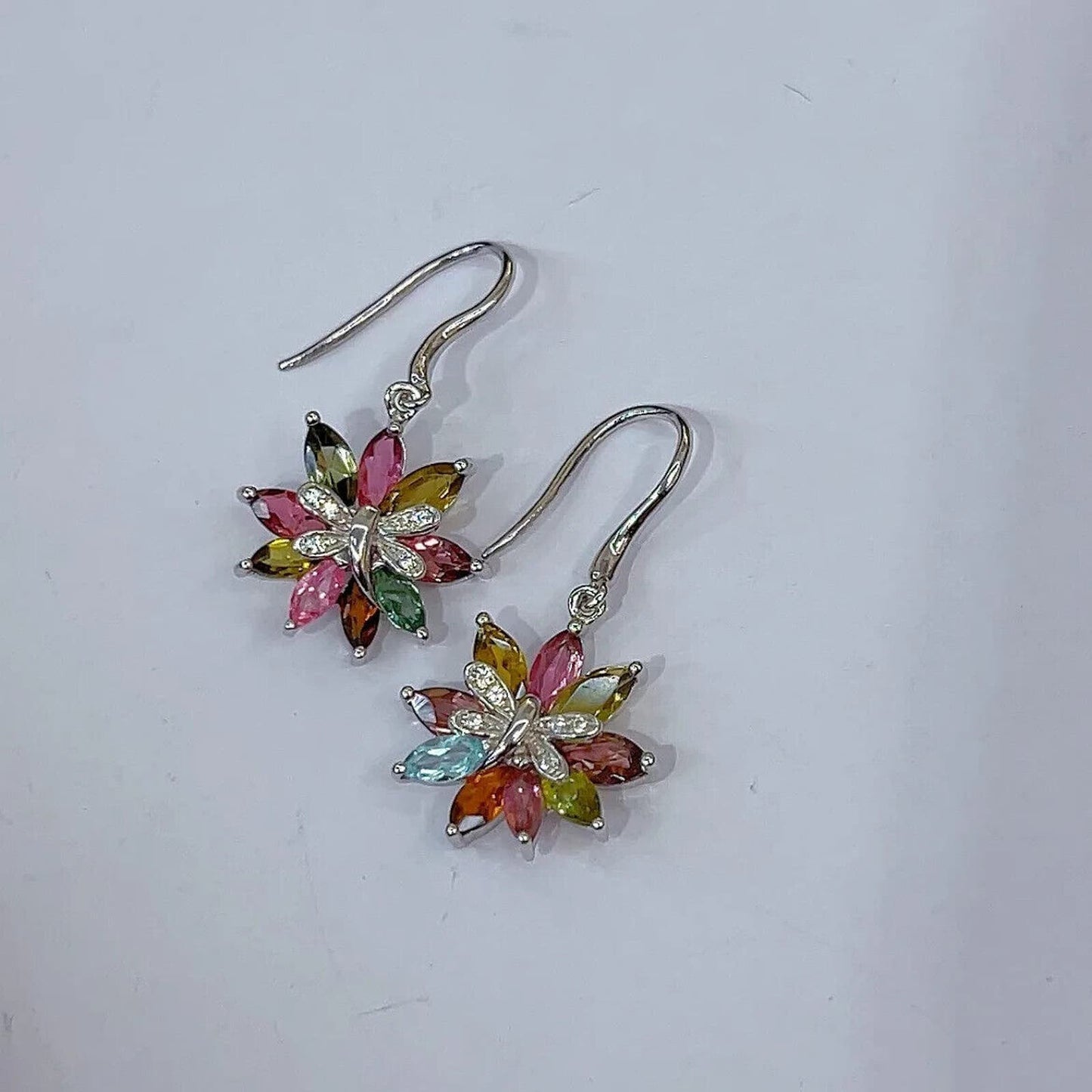 Colorful Tourmaline Flower Dangle Earrings