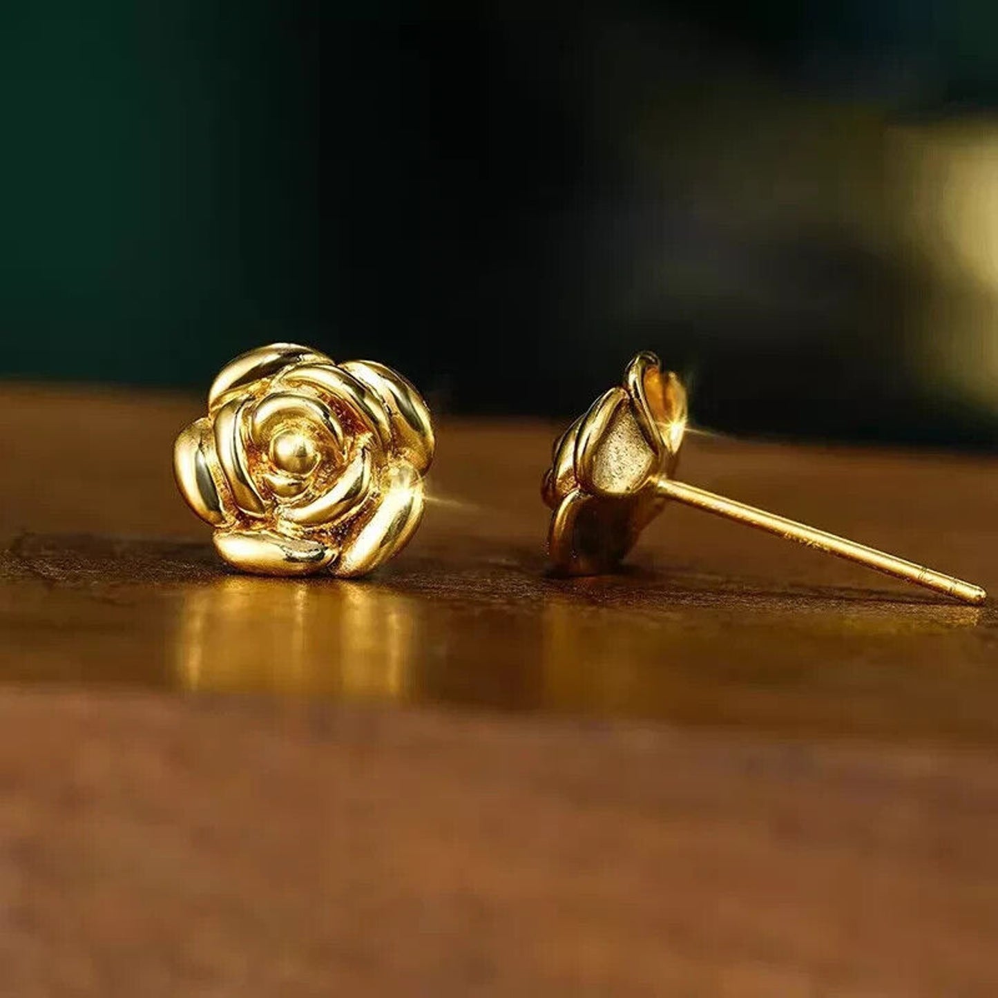 18k Gold, 18k Gold Earrings, Au750 Stud Earrings, 18k Gold Rose Earrings, Gold