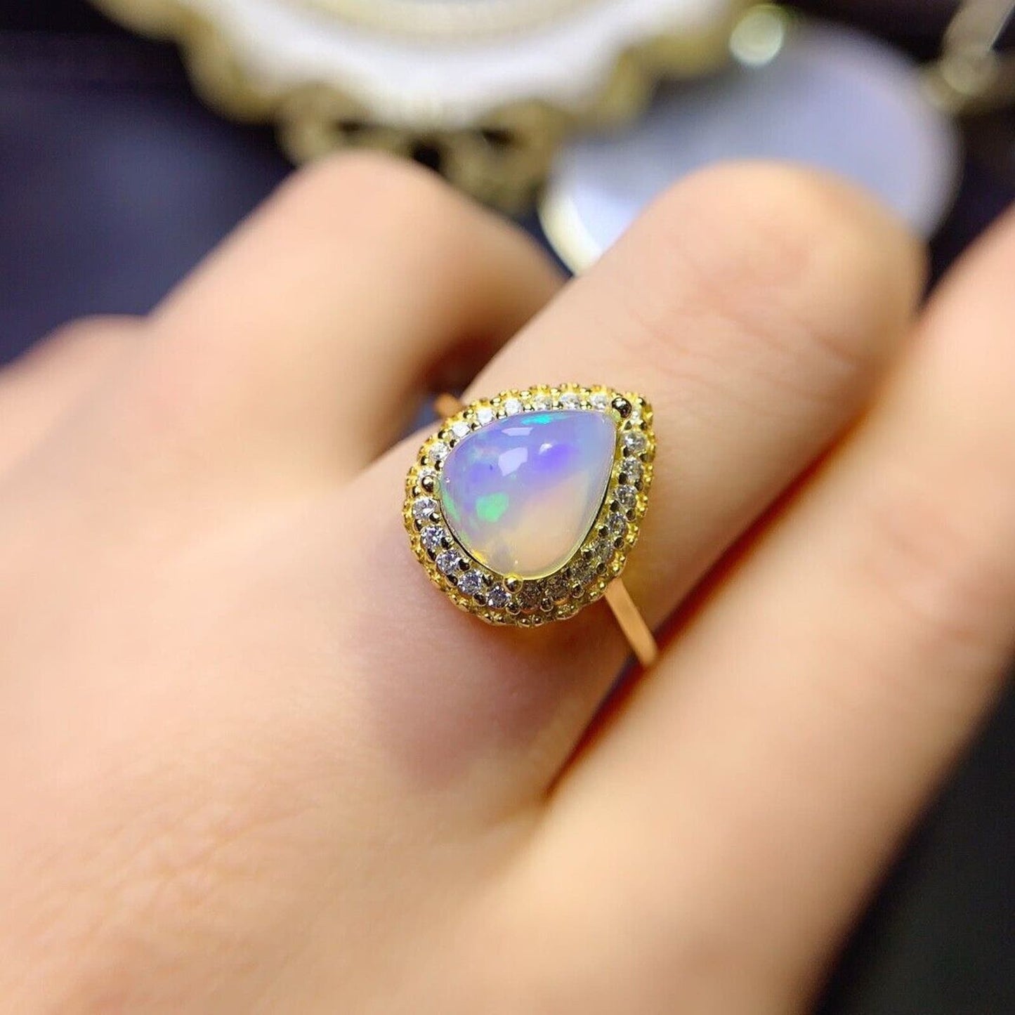 Pear Cut Fire Opal Cocktail Ring 8x10mm