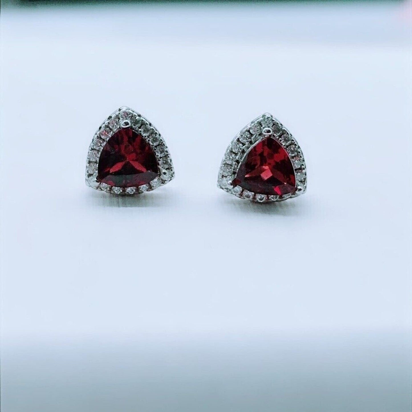 Red Garnet Gemstone Trillion Cut Stud Earrings 5mm