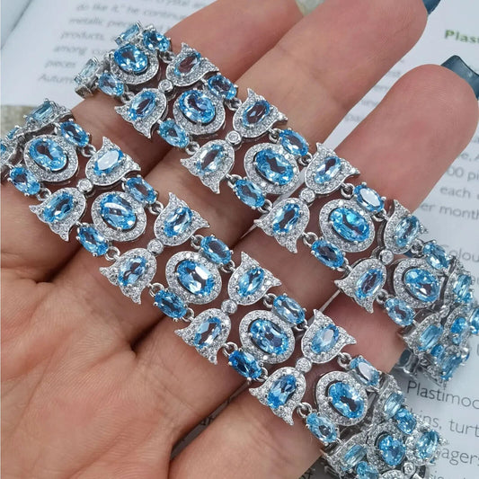 Women's Multilayer Gemstone Bracelets, Swiss Blue Topaz Multilayer Bracelet