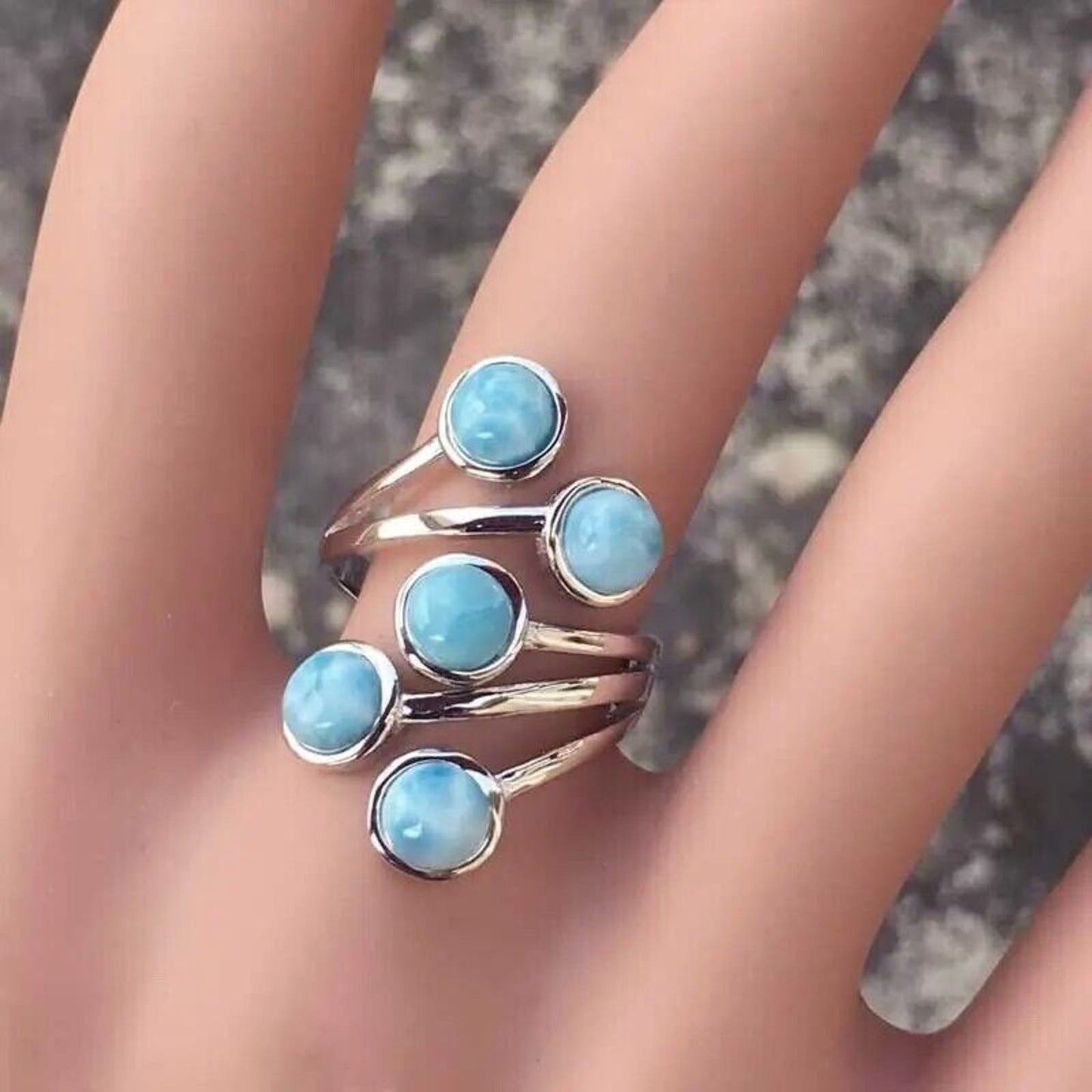 Women's Larimar Resizable Ring, Larimar Full Finger Ring 925 Sterling Silver