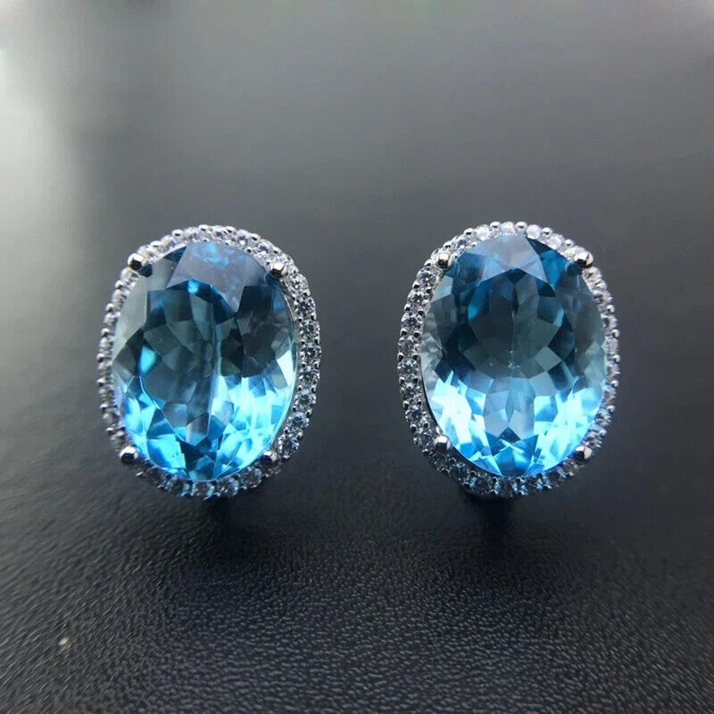 Swiss Blue Topaz Oval Cut Earrings 12x16mm, 23ct Blue Topaz 925 Sterling Silver