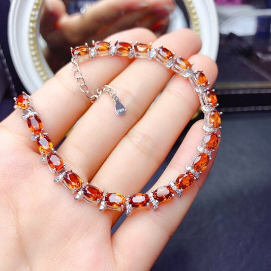 Orange Garnet Oval Cut Tennis Bracelet 4x6mm Platinum Plated