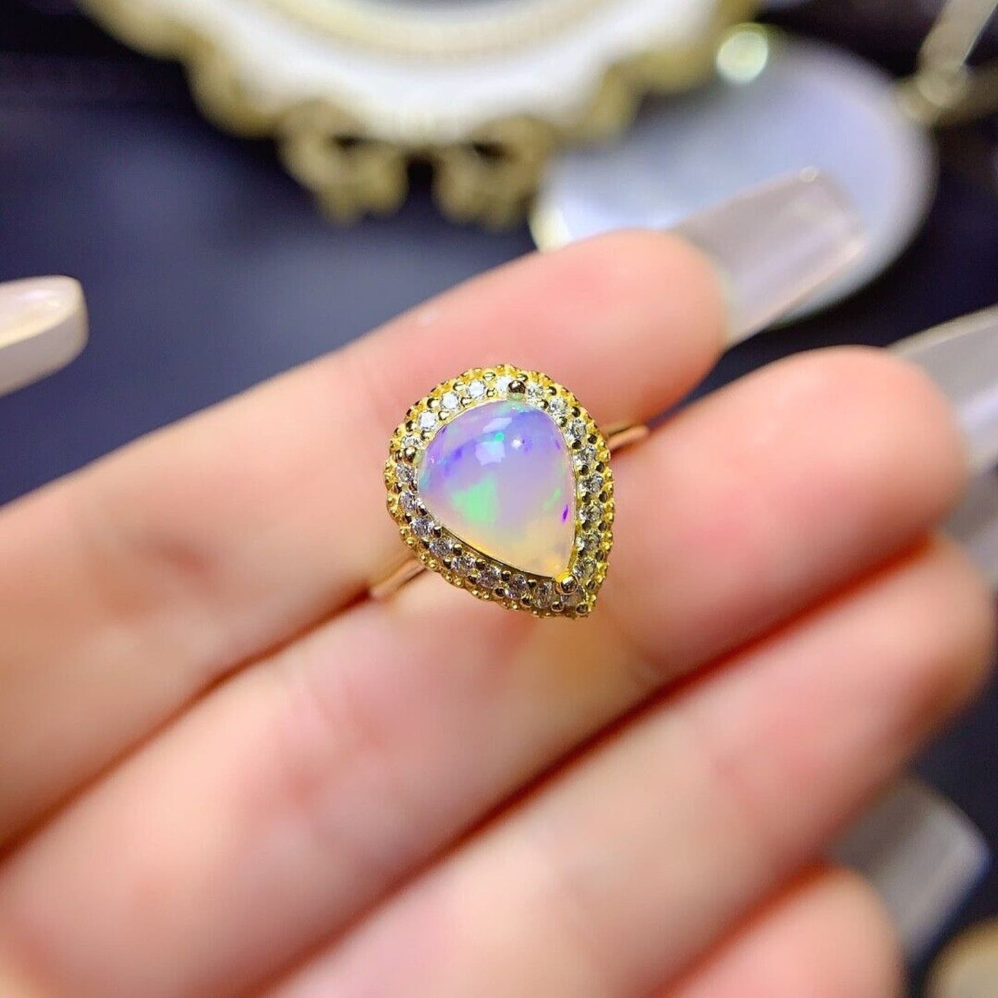 Pear Cut Fire Opal Cocktail Ring 8x10mm