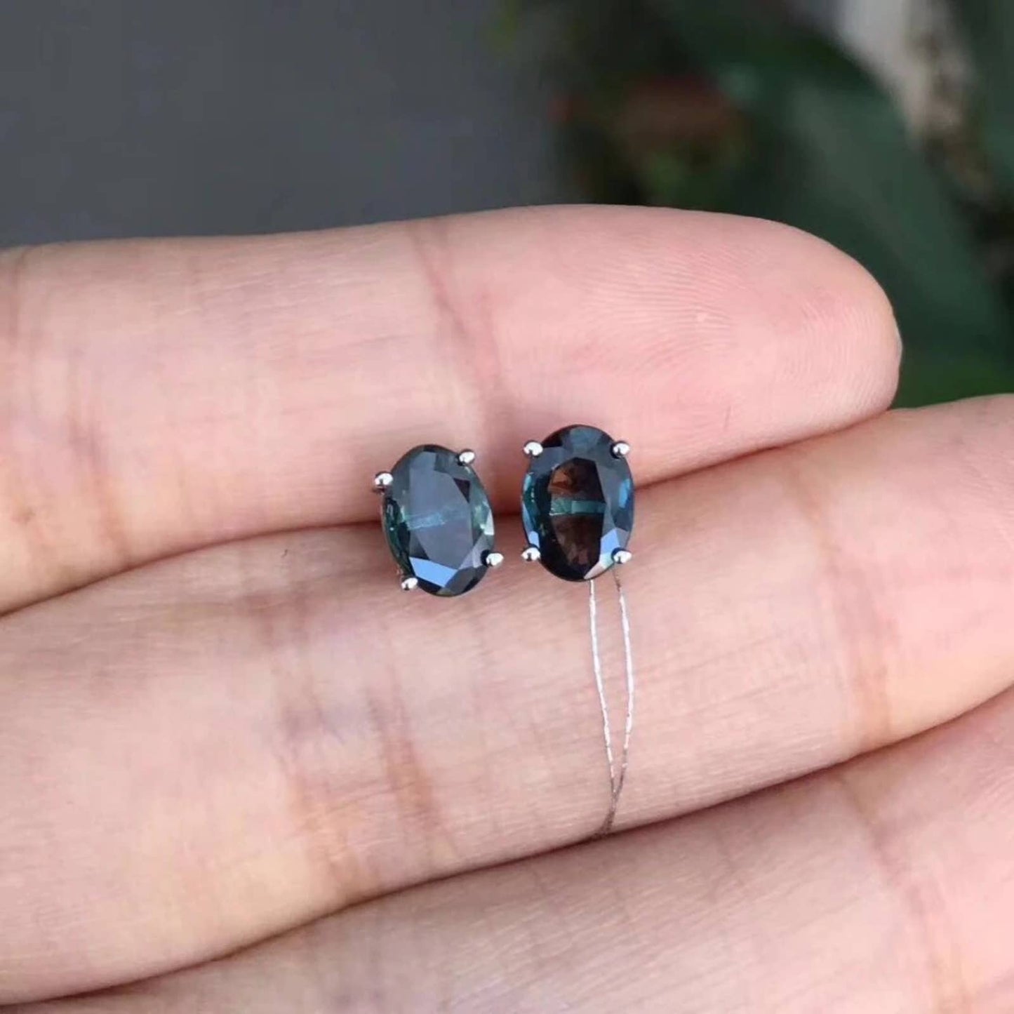 Dark Blue Sapphire Stud Earrings, Sapphire Studs, Silver Sapphire Earrings
