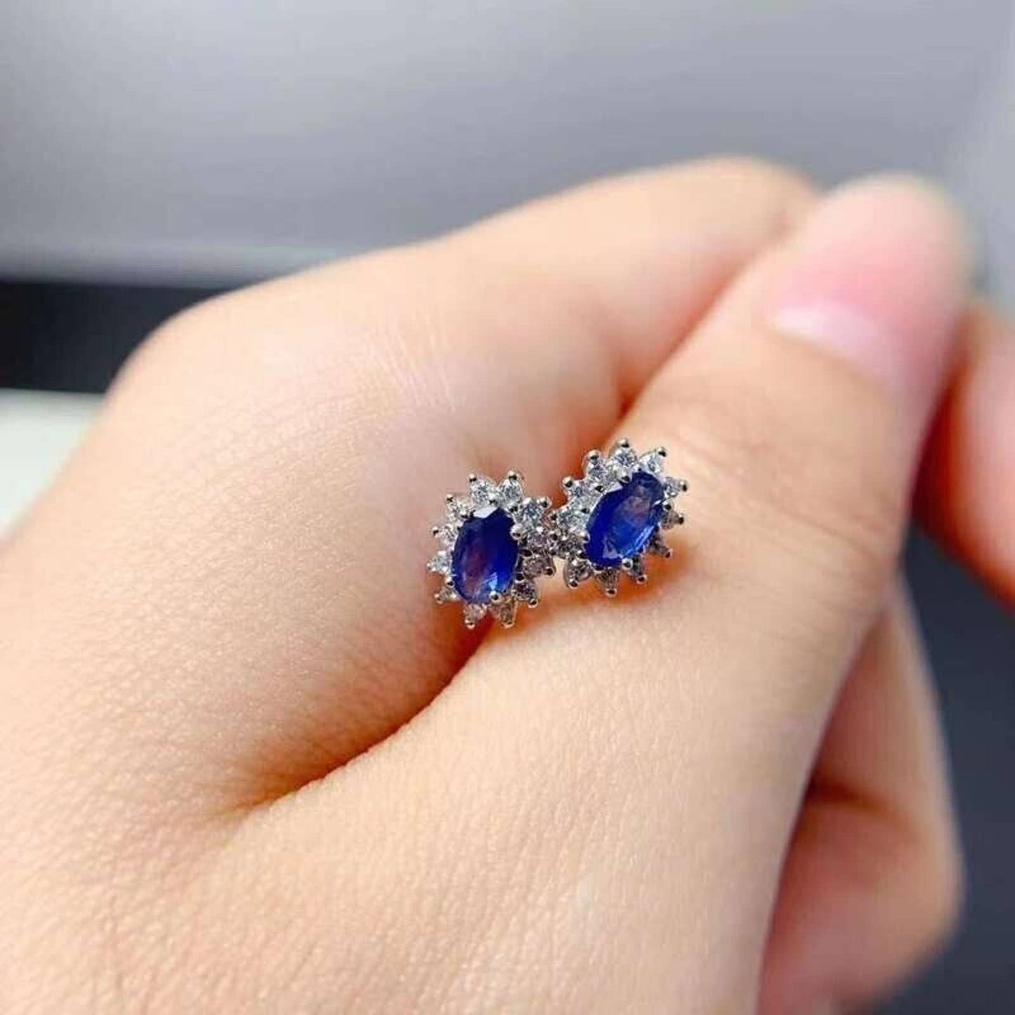 Blue Sapphire Stud Earrings, Natural Sapphire Stud Earrings, VVS Grade Sri Lanka Sapphires