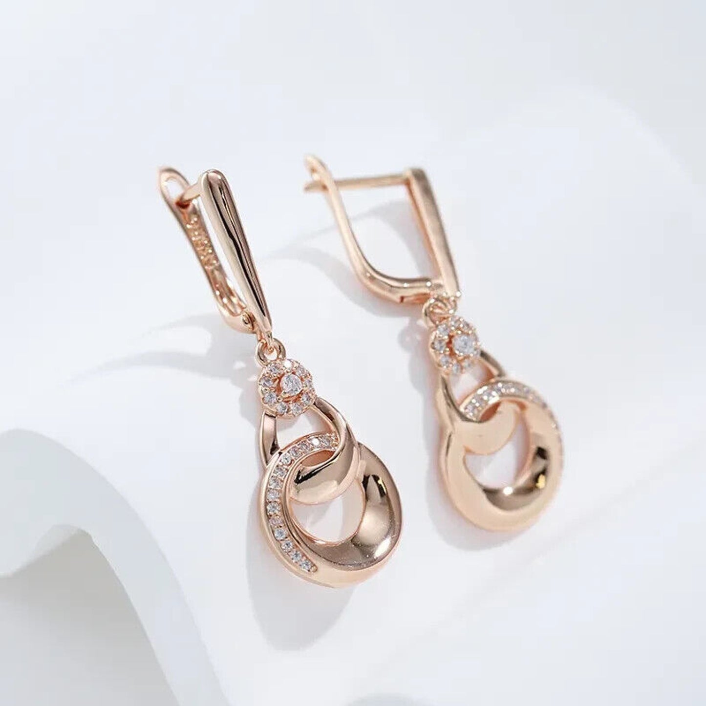 Rose Gold Earrings, Shiny Rose Gold Dangle Earrings, 585 Rose Gold Stud