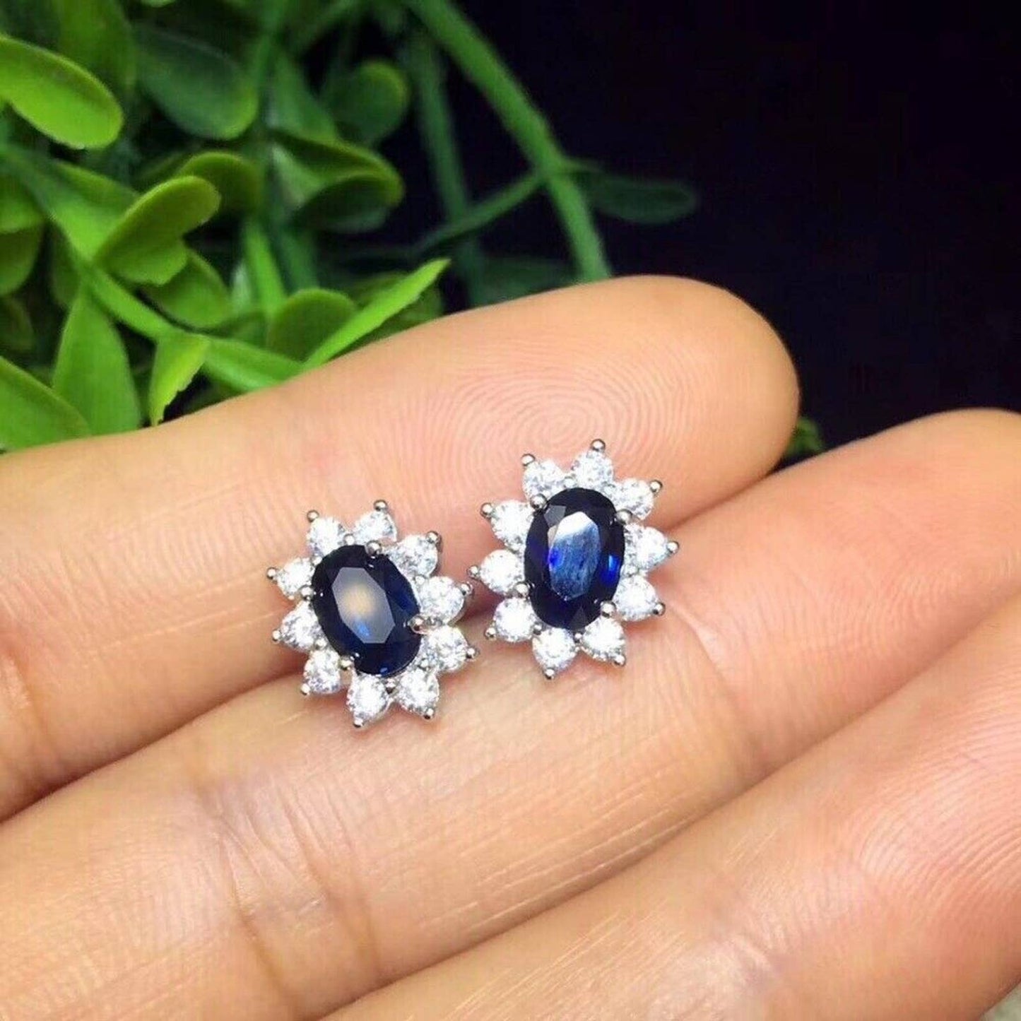 Princess Diania Sapphire Stud Earrings, Dark Blue Sapphire Stud Earrings, Natural Sapphire Stud Earrings