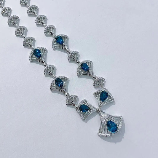 London Blue Topaz Fanned Statement Necklace Platinum Plated