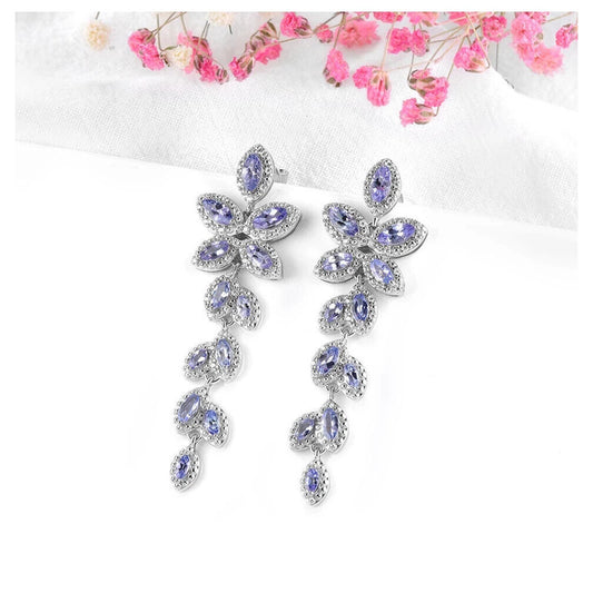 Purple Tanzanite Long Flower Statement Earrings