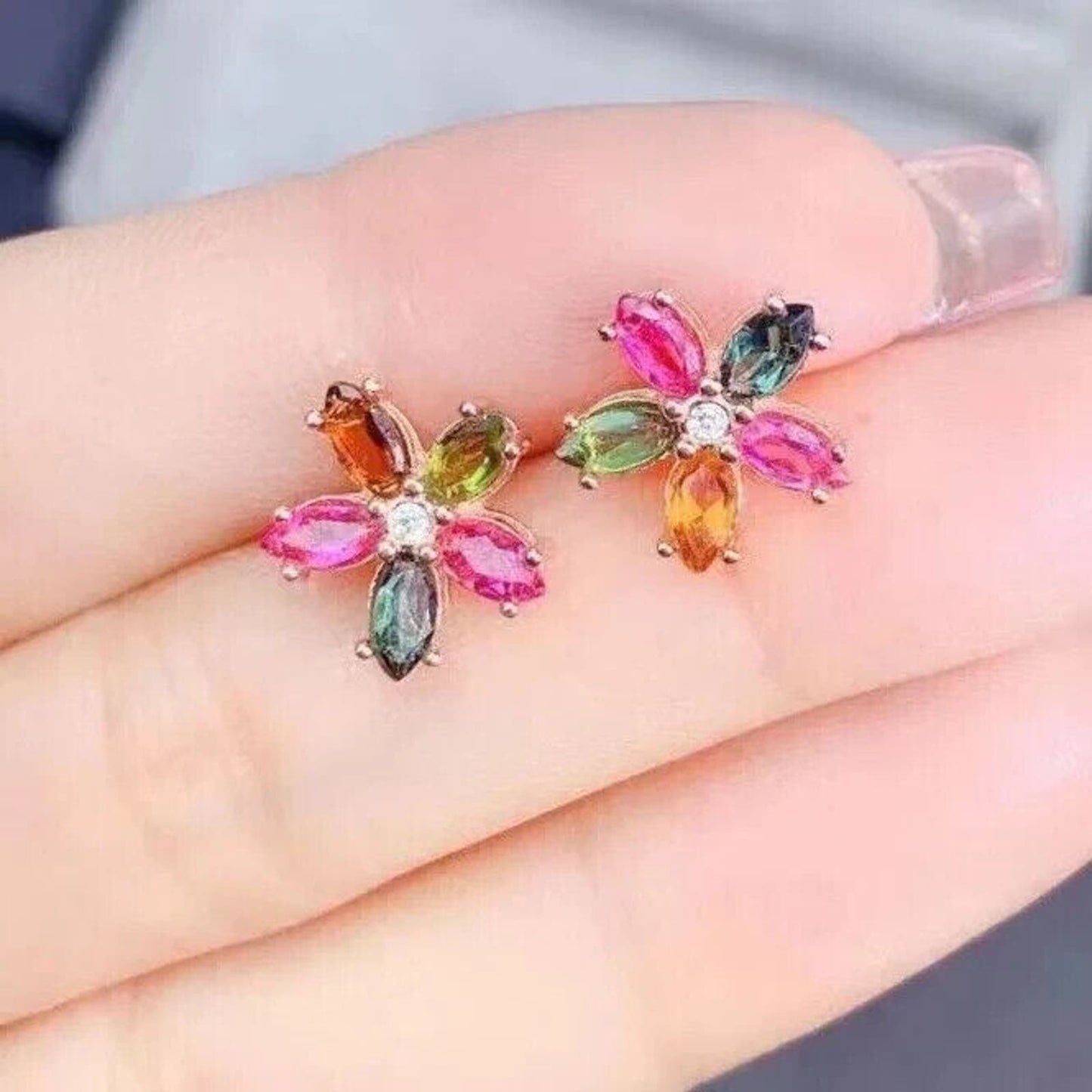 Dainty Tourmaline Flower Stud Earrings