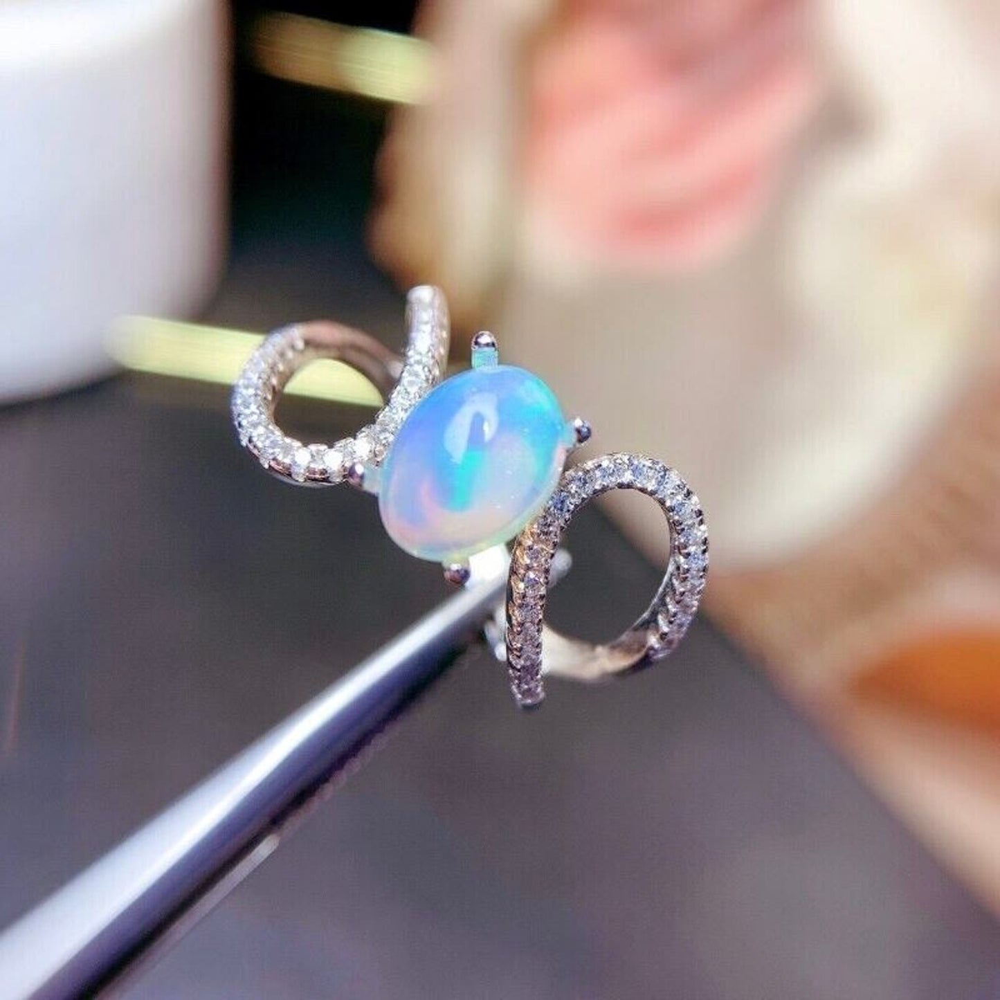 Australian Opal Cocktail Ring 6x8mm Sterling Silver