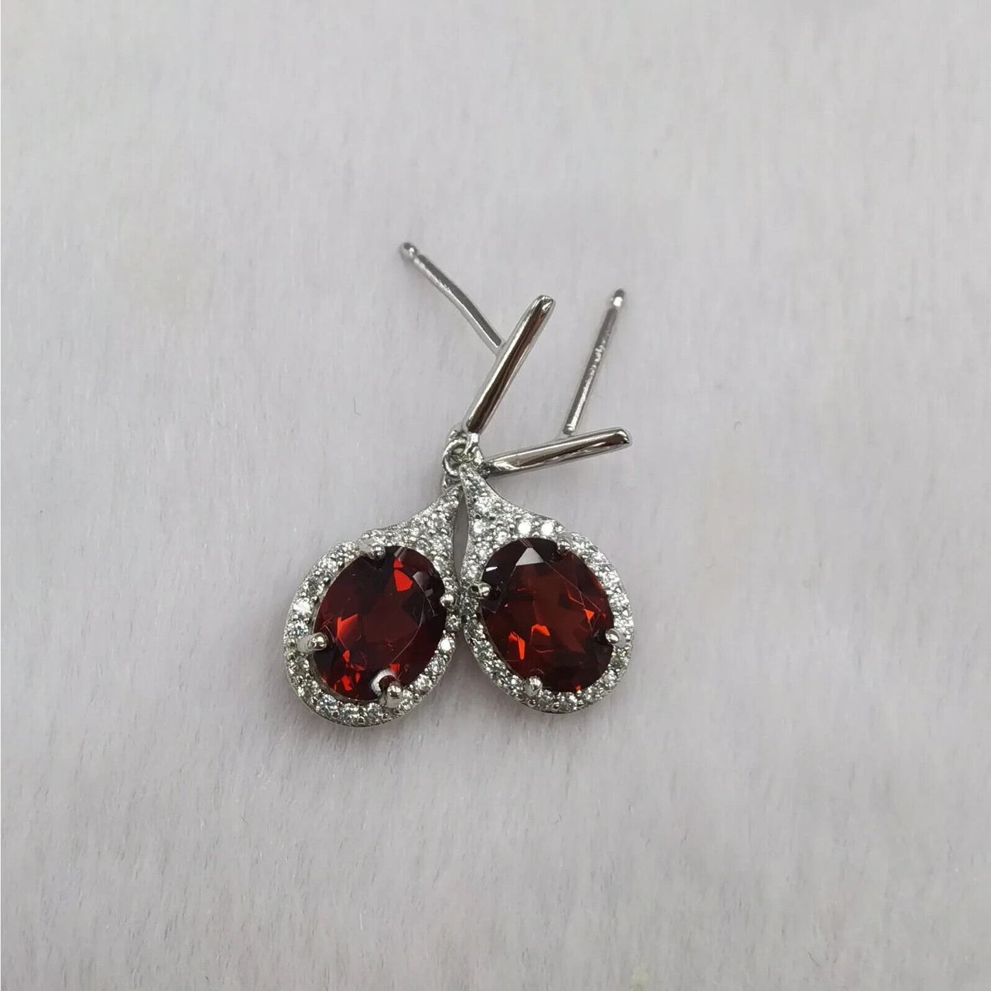 Dark Red Garnet Dangle Earrings 6x8mm Platinum Plated