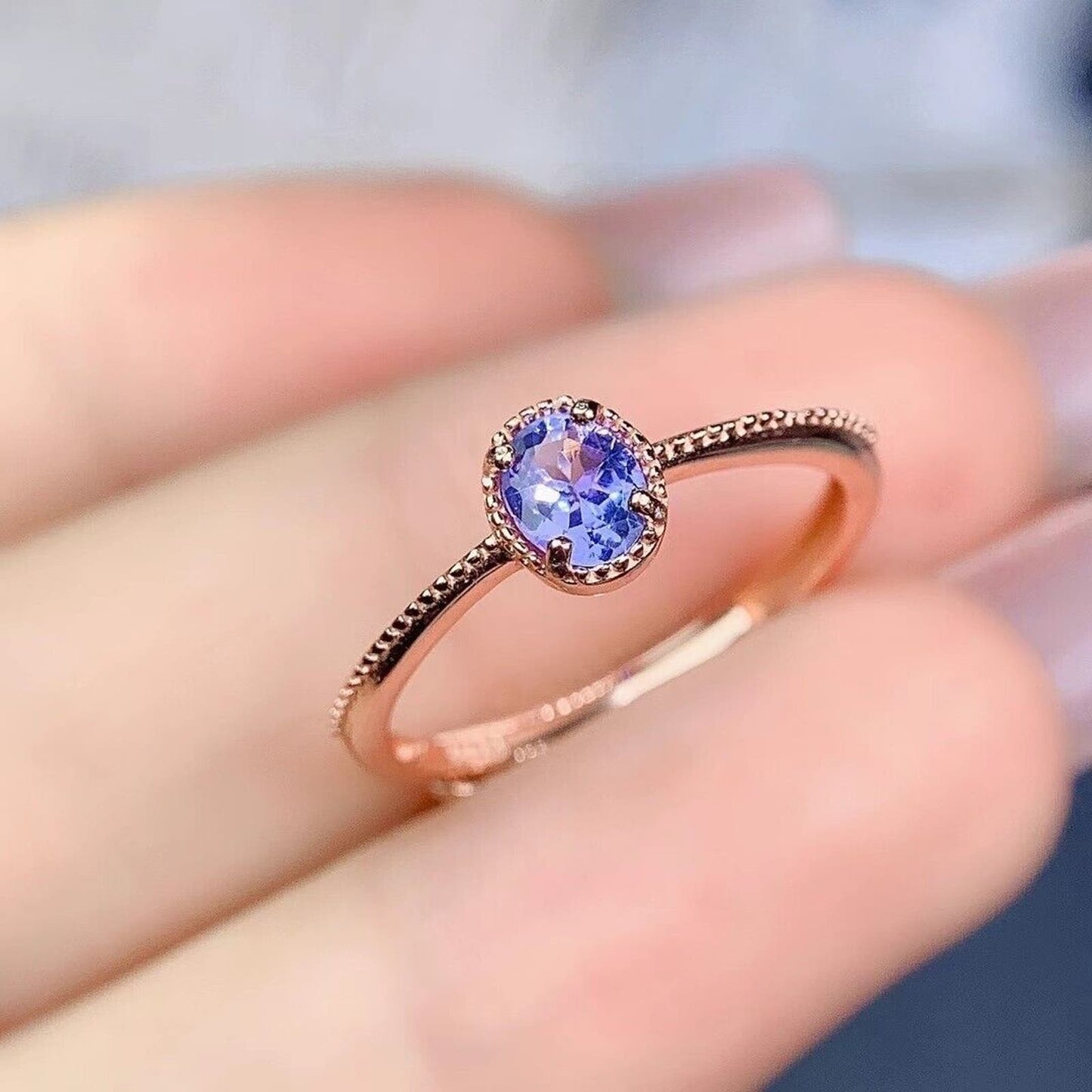 VVS Grade Purple Tanzanite Ring, Dainty Purple Tanzanite Sterling Silver Ring