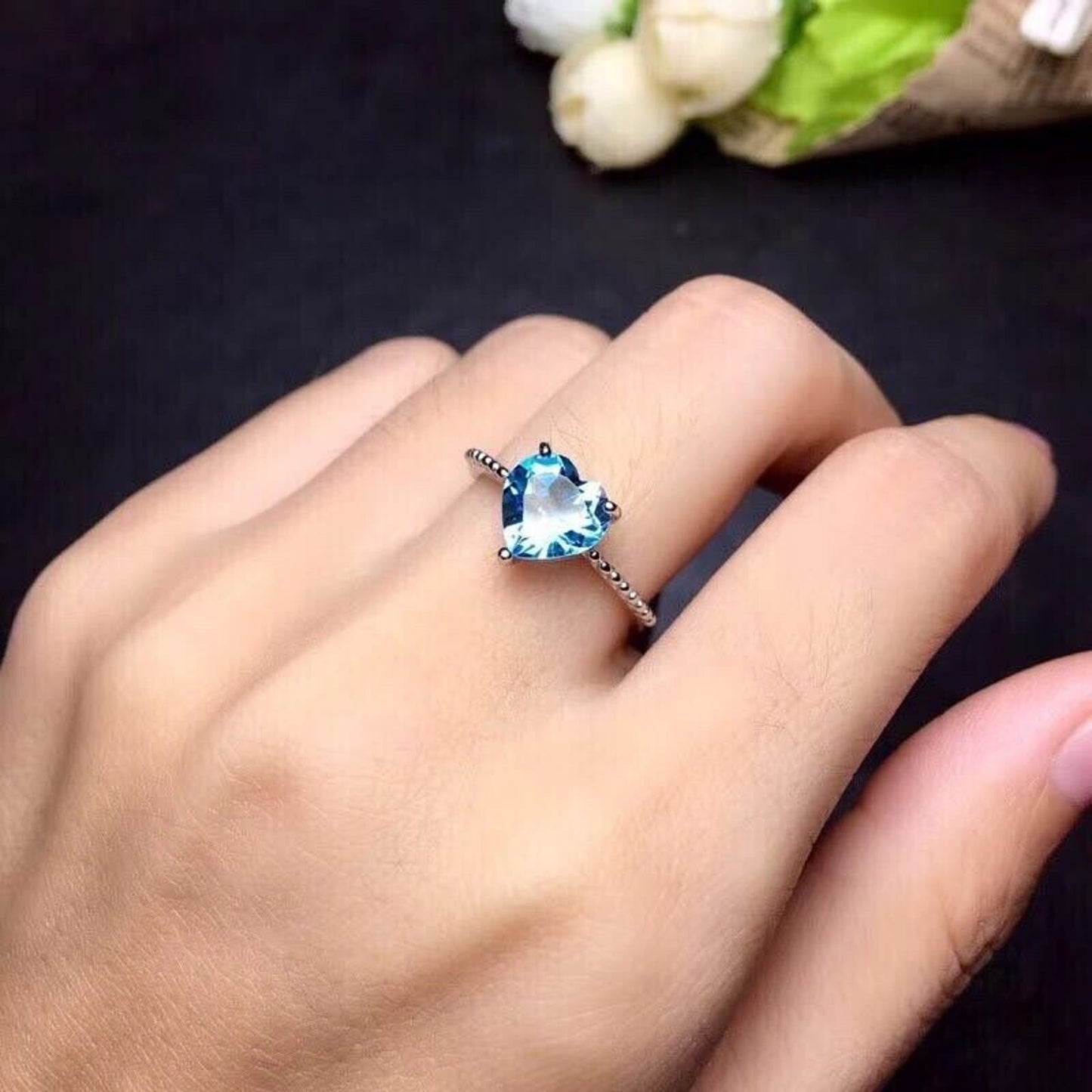 Sky Blue Topaz Solitaire Heart Ring 6x8mm Sterling Silver