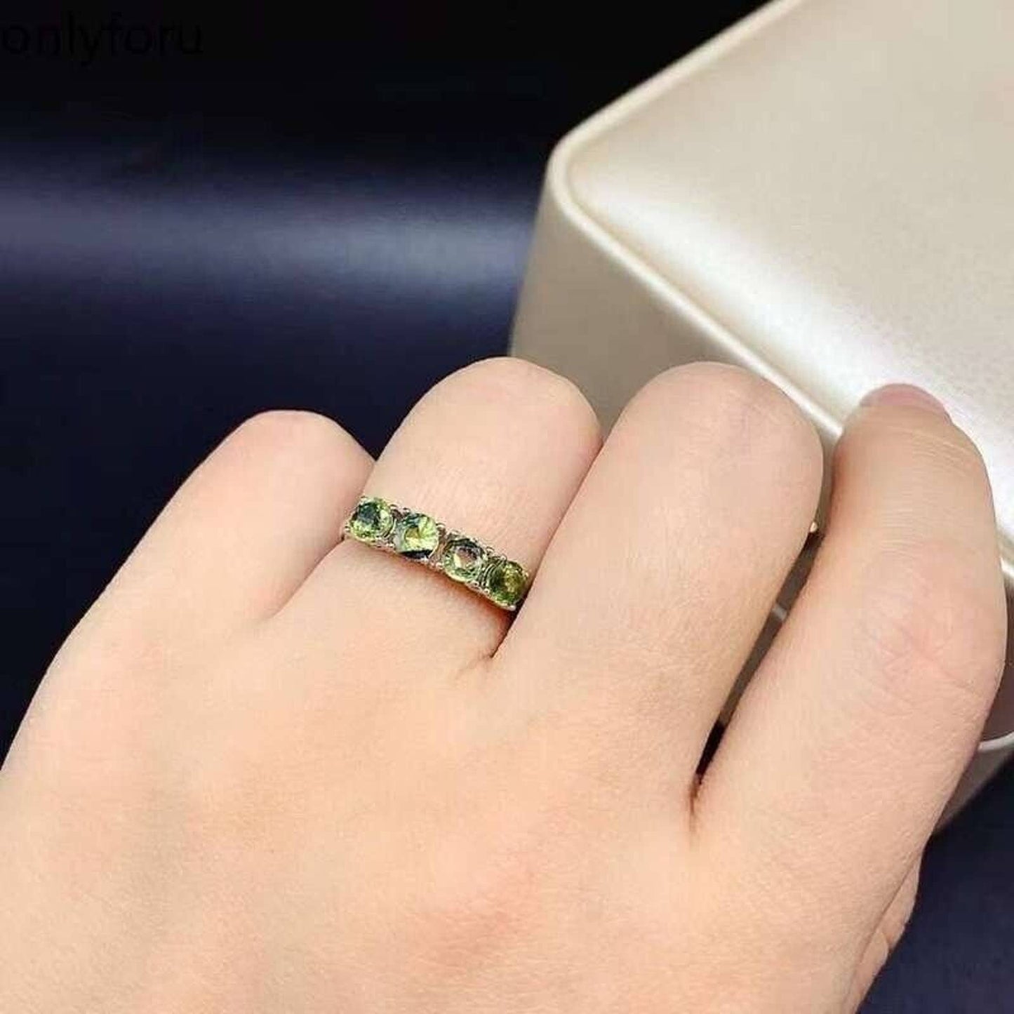 Green Sapphire Band Ring, Sapphire Wedding Band, Women's Sapphire Band Ring